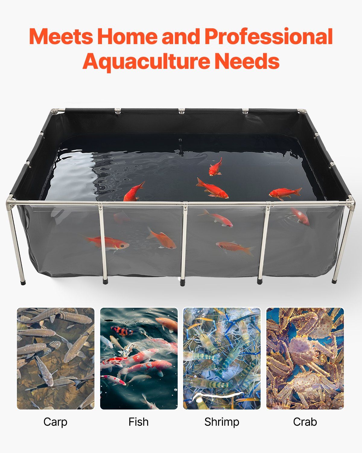Canvas Fish Pond, 1781.3L Above Ground Fish Pond, PVC Koi Tank with Clear Viewing Panel, Rectangular Goldfish Tank with Stainless Steel Frame & Drain Valve, for Breeding Koi, Irrigation(Black) - Image 6