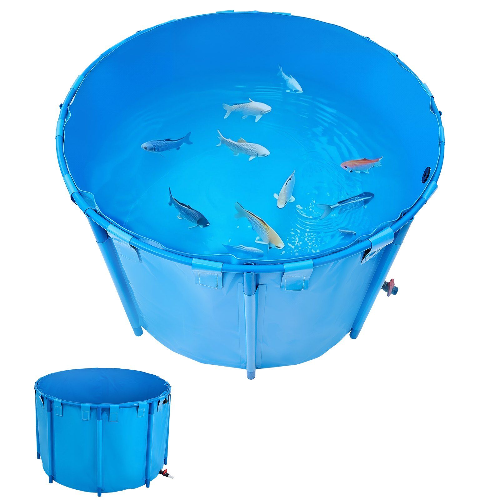 Canvas Fish Pond, 1700 L Capacity Above Ground Fish Pond, Foldable PVC Koi Tank, Round Goldfish Tank with Stable PVC Frame and Drain Valve, for Aquaculture, Koi Breeding, and Irrigation (Blue) - Image 1