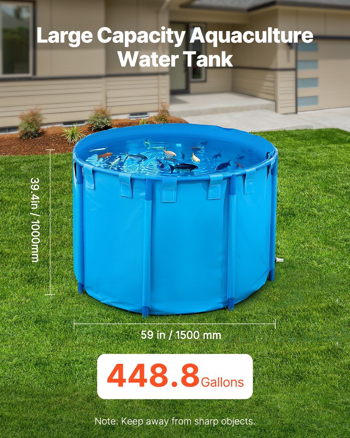 Canvas Fish Pond, 1700 L Capacity Above Ground Fish Pond, Foldable PVC Koi Tank, Round Goldfish Tank with Stable PVC Frame and Drain Valve, for Aquaculture, Koi Breeding, and Irrigation (Blue) - Image 2