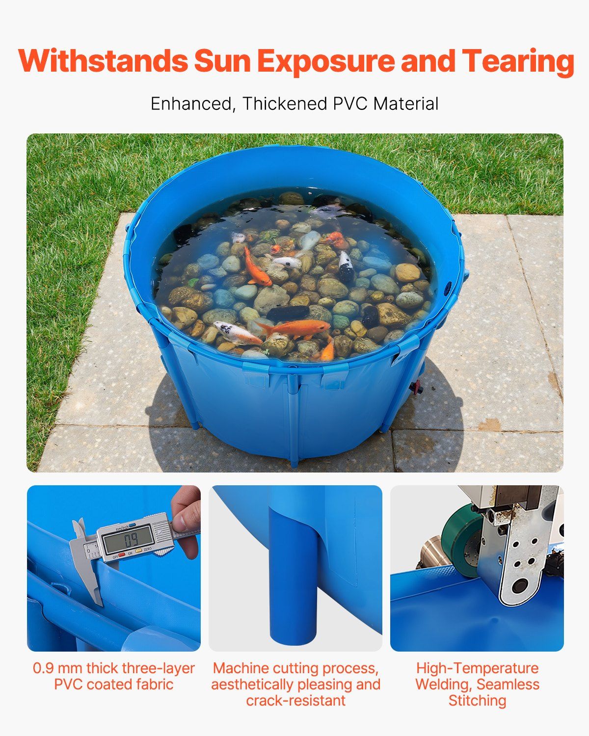 Canvas Fish Pond, 1700 L Capacity Above Ground Fish Pond, Foldable PVC Koi Tank, Round Goldfish Tank with Stable PVC Frame and Drain Valve, for Aquaculture, Koi Breeding, and Irrigation (Blue) - Image 3