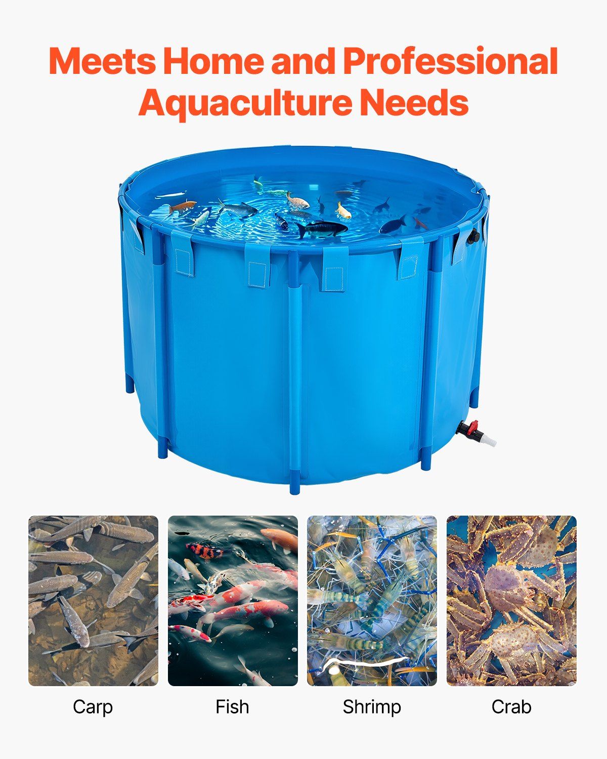 Canvas Fish Pond, 1700 L Capacity Above Ground Fish Pond, Foldable PVC Koi Tank, Round Goldfish Tank with Stable PVC Frame and Drain Valve, for Aquaculture, Koi Breeding, and Irrigation (Blue) - Image 6