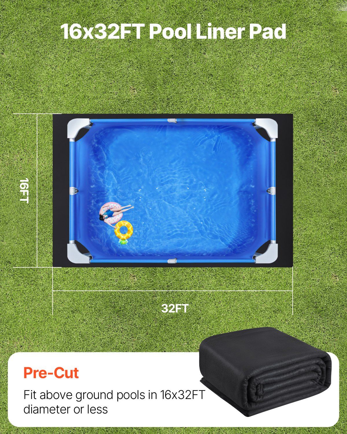 Rectangle Pool Liner Pad, 16 x 32 ft Pool Liner Pad for Above Ground Swimming Pools, Extra-Thick Pool Mat, Prevents Punctures, Recycled Geotextile Material Underlayment Pad, Extend Liner Life - Image 5