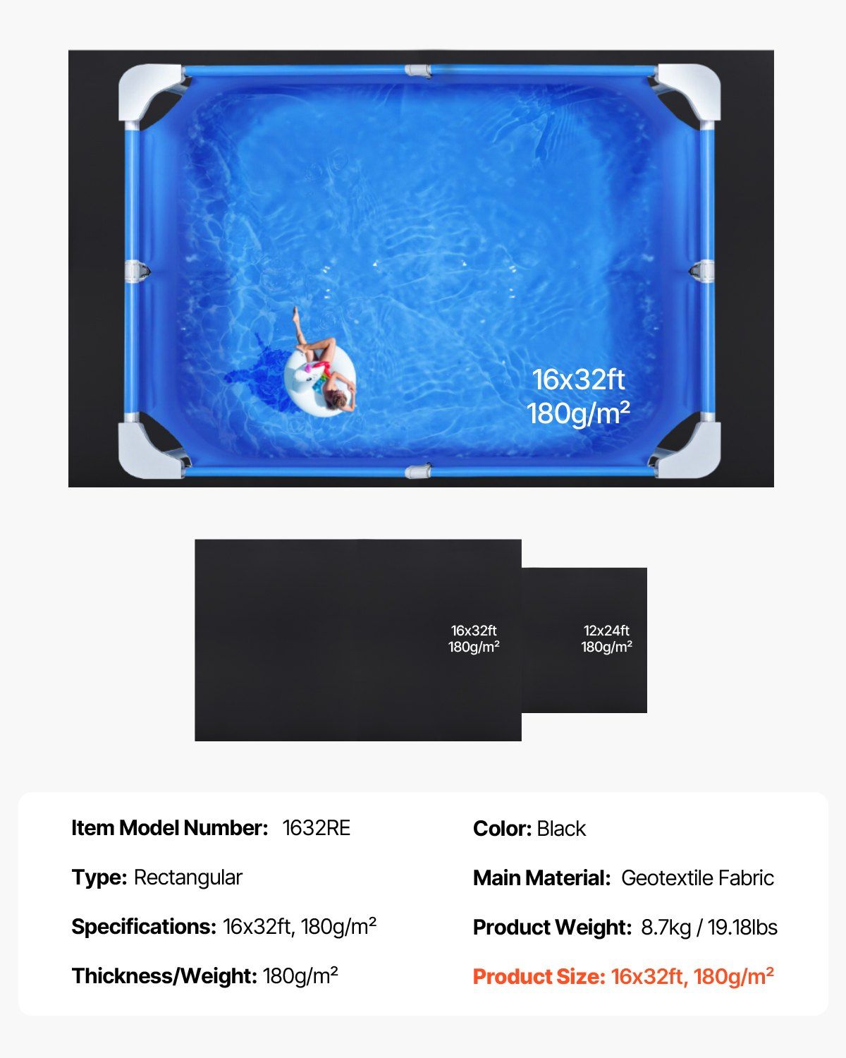 Rectangle Pool Liner Pad, 16 x 32 ft Pool Liner Pad for Above Ground Swimming Pools, Extra-Thick Pool Mat, Prevents Punctures, Recycled Geotextile Material Underlayment Pad, Extend Liner Life - Image 7
