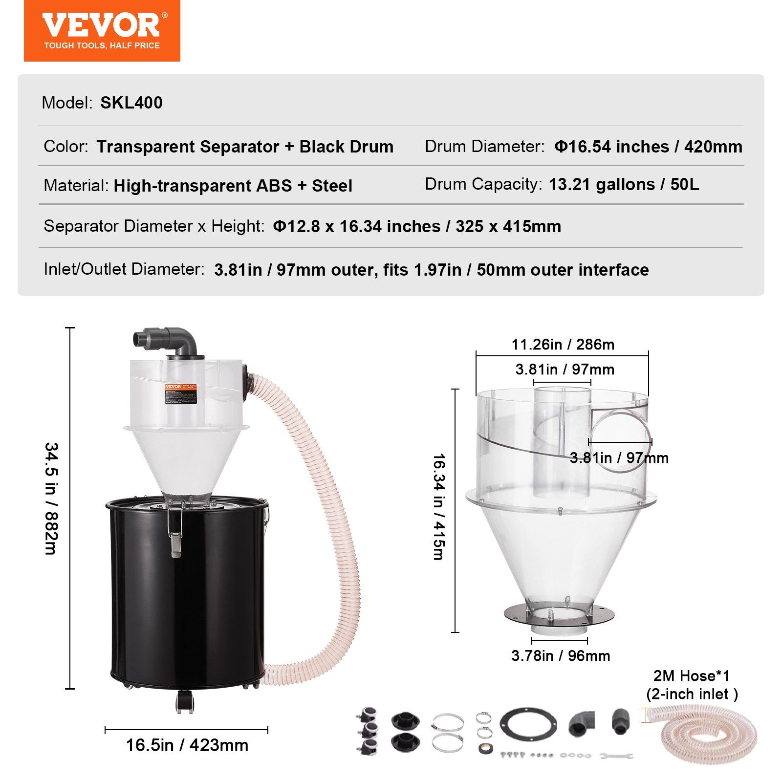 Cyclone Dust Separator with Metal Tank, 4