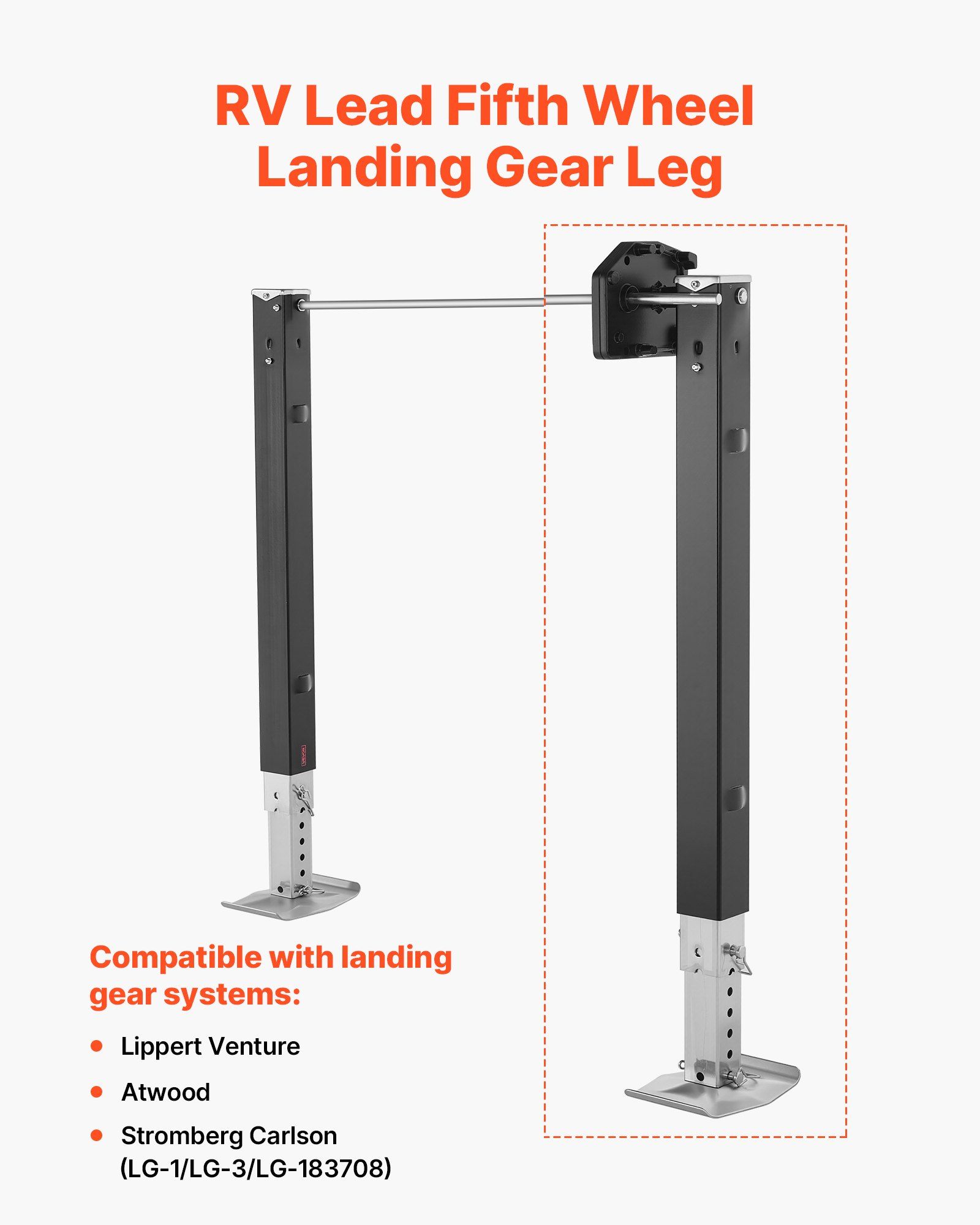 RV Lead Fifth Wheel Landing Gear Leg 179013, 825 mm 5th Wheel Landing Gear Universal Replacement Compatible with Lippert Venture, Atwood, Stromberg Carlson Systems, with Pin and Base, Black - Image 2