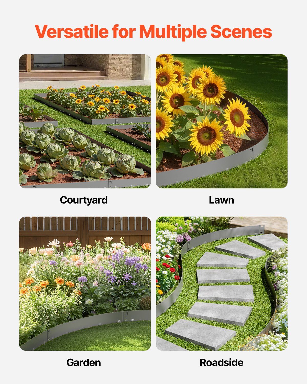 Steel Landscape Edging, 5 Packs 990 x 181 mm Rust-Resistant Metal Landscape Edging, Bendable Garden Edging Border, Heavy Duty Lawn Edging, Easy-to-Install, Flower Bed Yard Pathway Divider Dark Gray - Image 6