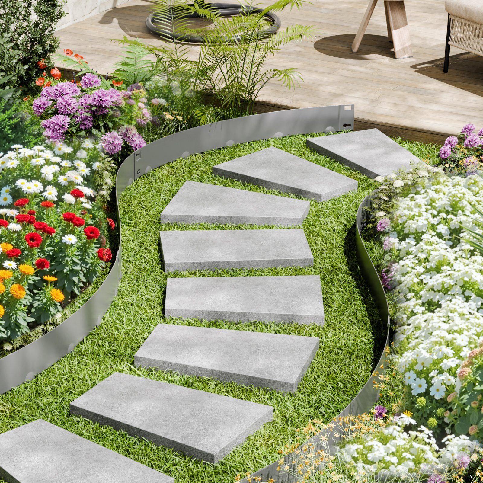 Steel Landscape Edging, 5 Packs 990 x 181 mm Rust-Resistant Metal Landscape Edging, Bendable Garden Edging Border, Heavy Duty Lawn Edging, Easy-to-Install, Flower Bed Yard Pathway Divider Dark Gray - Image 8