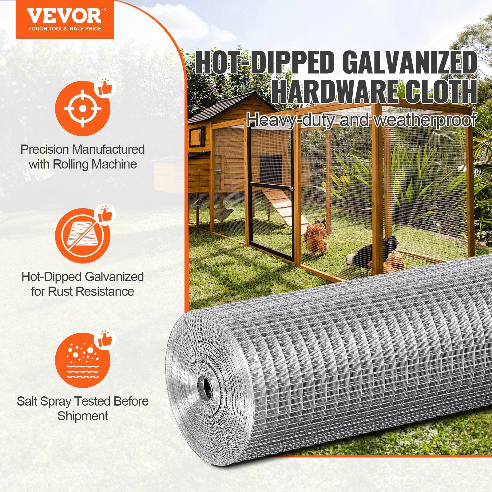 Hardware Cloth, 12.7mm 610mm×7.62m 19 Gauge, Hot Dipped Galvanized Wire Mesh Roll, Chicken Wire Fencing, Wire Mesh for Rabbit Cages, Garden, Small Rodents - Image 2