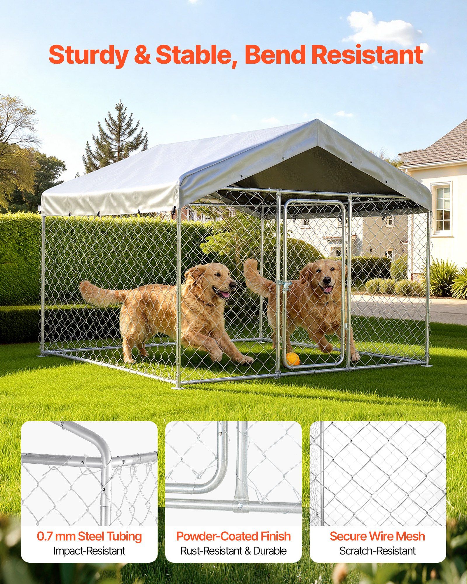 Outdoor Dog Kennel, 2 x 2 x 1.6 m Large Dog Kennel with Secure Lock, Outside Dogs Enclosures with UV-Resistant & Waterproof Roof Cover, Heavy Duty Pet Crate Cage Run for Large Dogs - Image 2