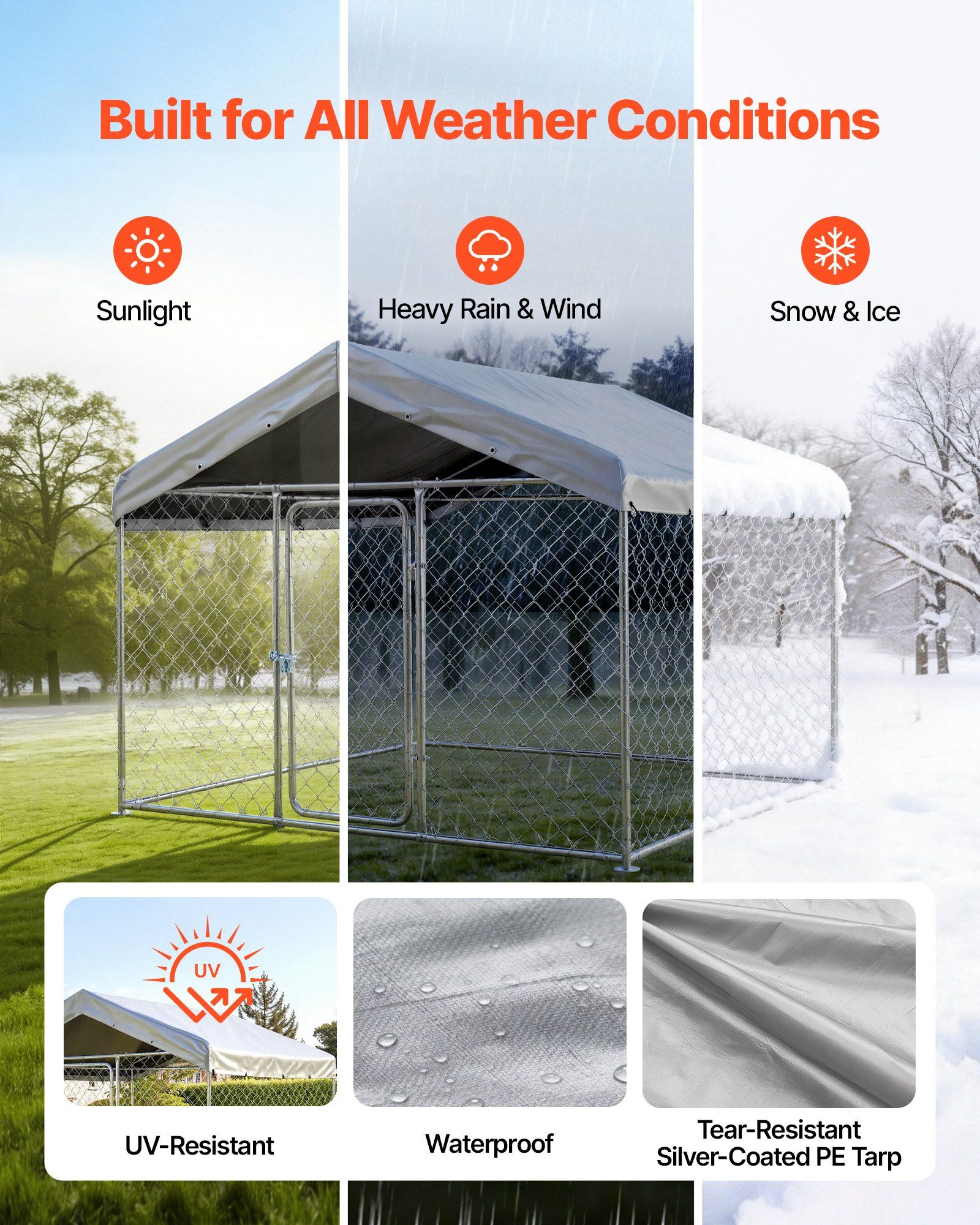 Outdoor Dog Kennel, 2 x 2 x 1.6 m Large Dog Kennel with Secure Lock, Outside Dogs Enclosures with UV-Resistant & Waterproof Roof Cover, Heavy Duty Pet Crate Cage Run for Large Dogs - Image 3