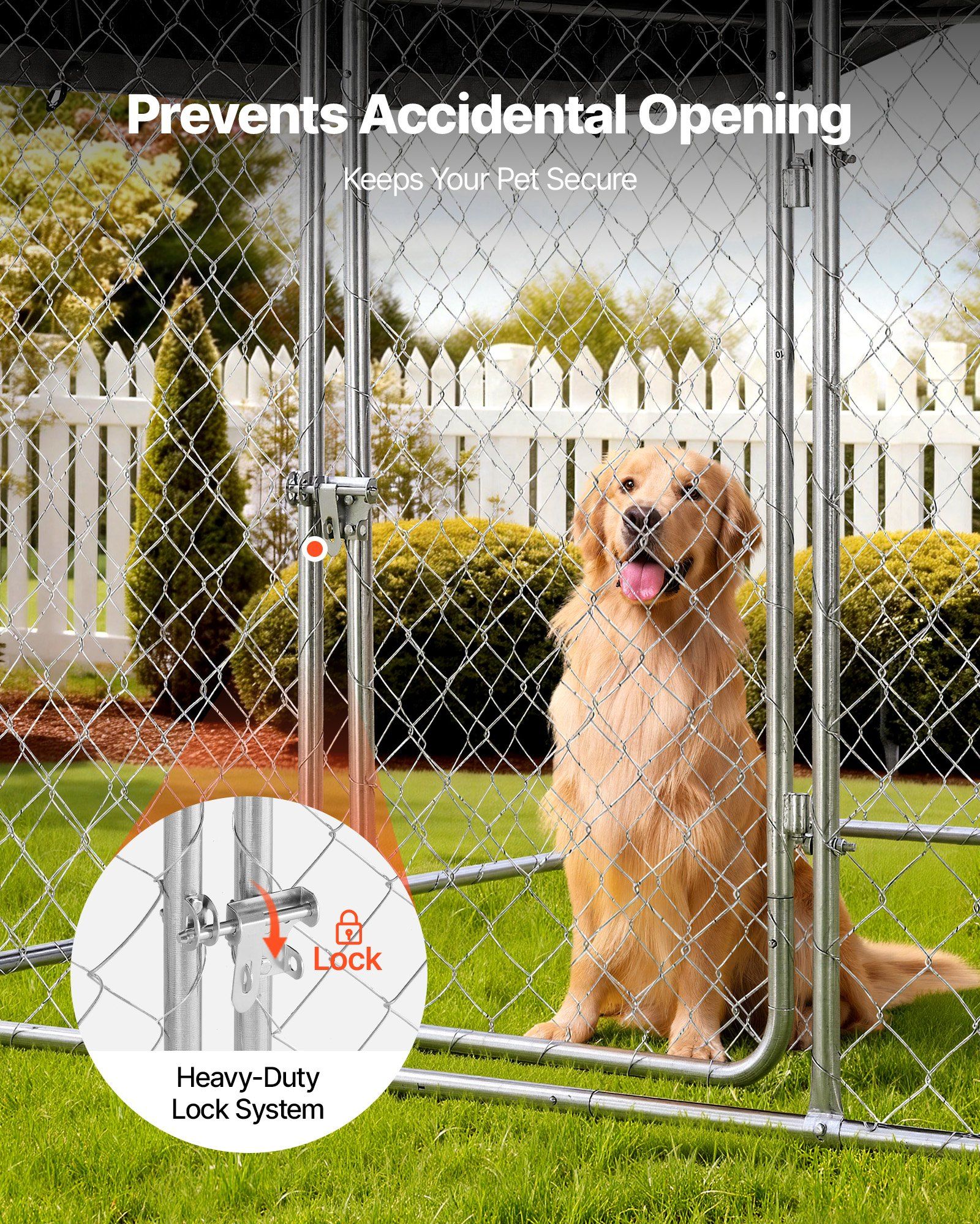 Outdoor Dog Kennel, 2 x 2 x 1.6 m Large Dog Kennel with Secure Lock, Outside Dogs Enclosures with UV-Resistant & Waterproof Roof Cover, Heavy Duty Pet Crate Cage Run for Large Dogs - Image 5