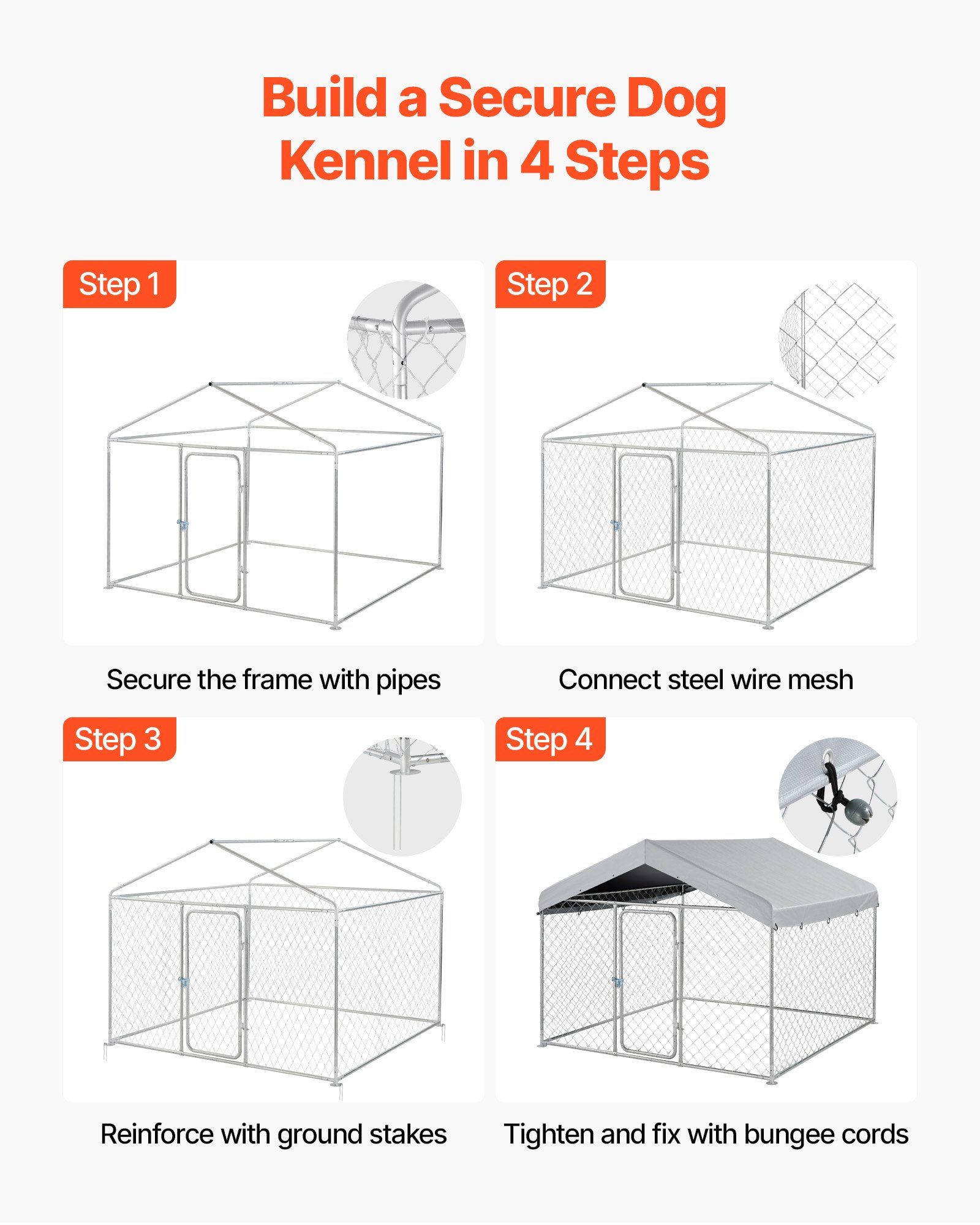 Outdoor Dog Kennel, 2 x 2 x 1.6 m Large Dog Kennel with Secure Lock, Outside Dogs Enclosures with UV-Resistant & Waterproof Roof Cover, Heavy Duty Pet Crate Cage Run for Large Dogs - Image 6