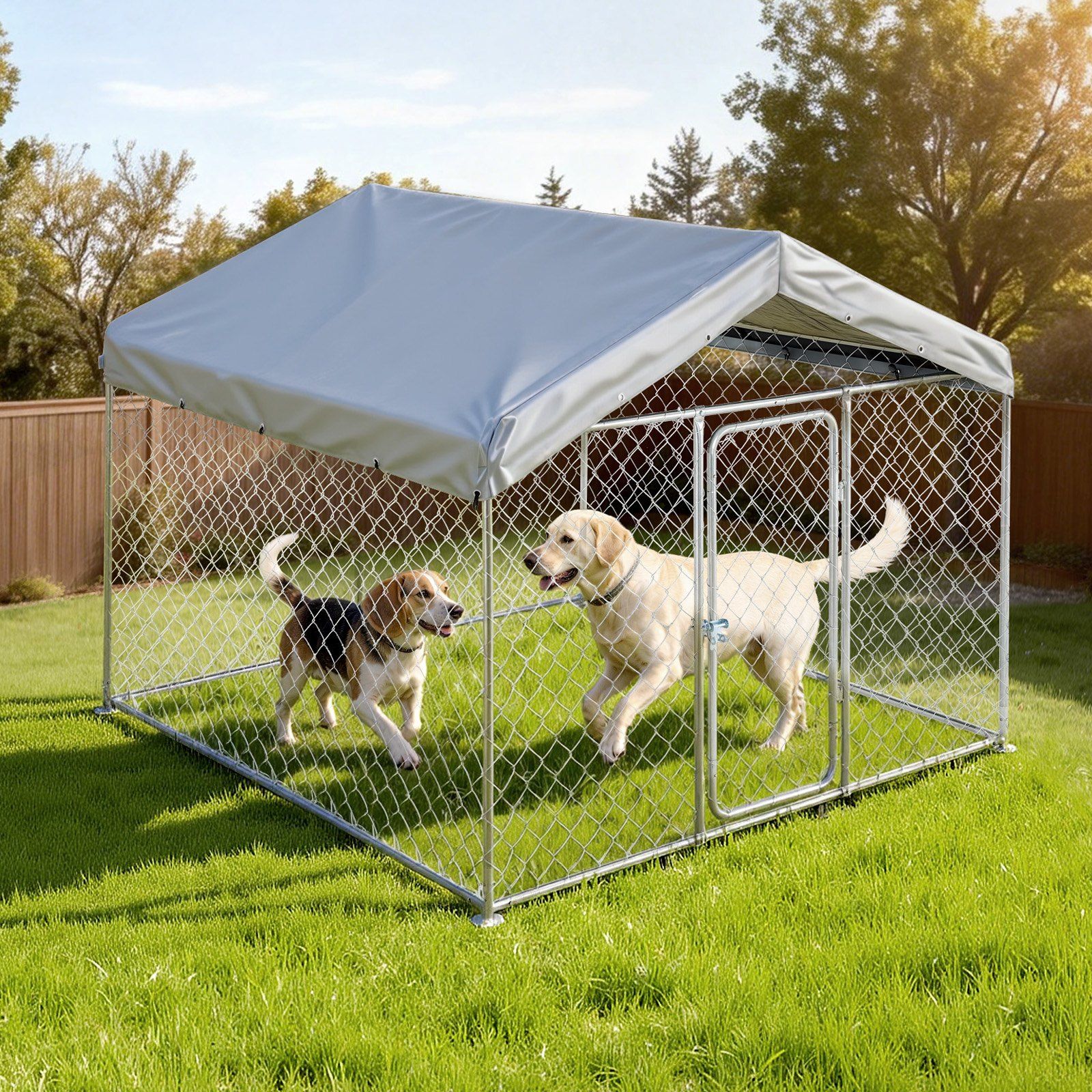 Outdoor Dog Kennel, 2 x 2 x 1.6 m Large Dog Kennel with Secure Lock, Outside Dogs Enclosures with UV-Resistant & Waterproof Roof Cover, Heavy Duty Pet Crate Cage Run for Large Dogs - Image 8