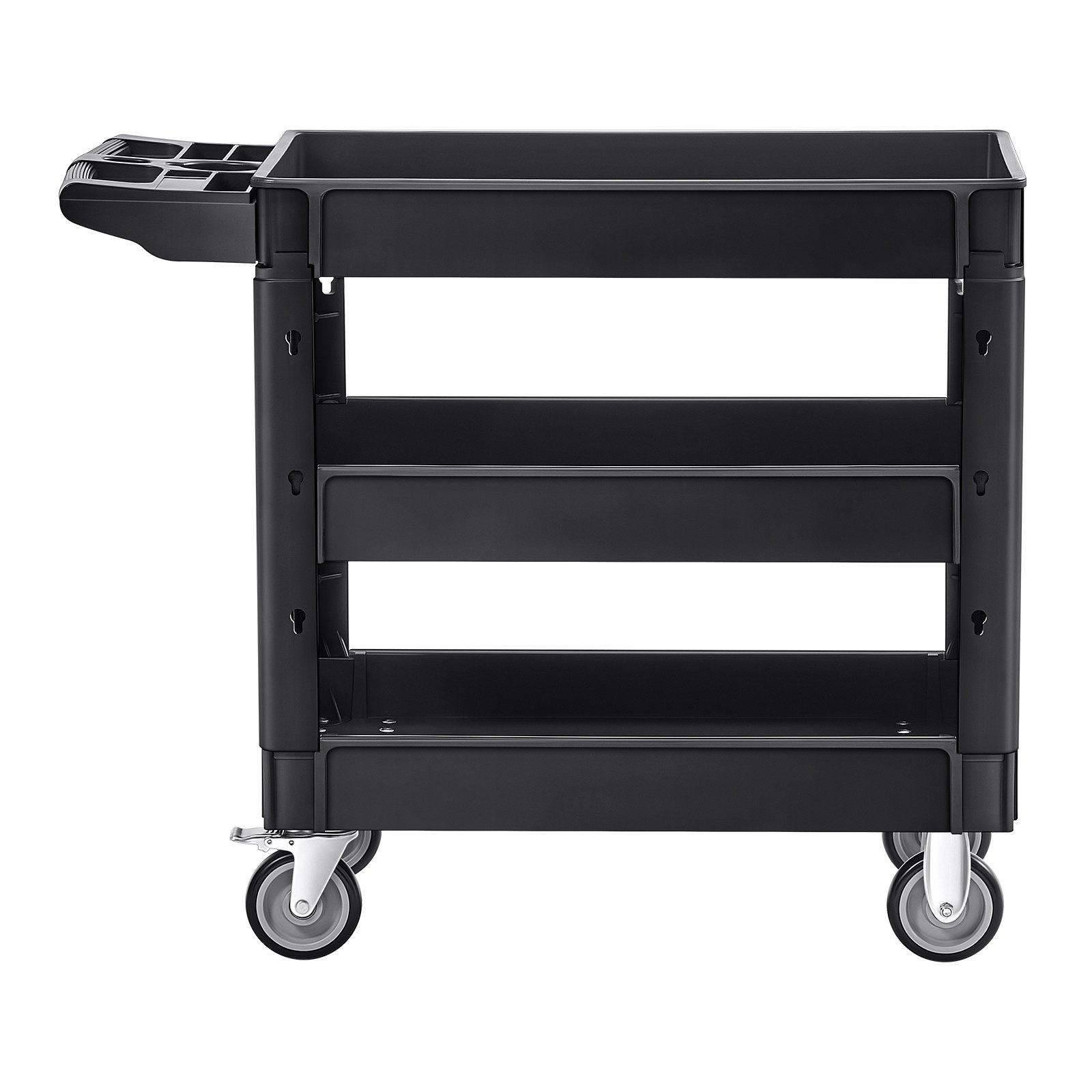 Utility Service Cart, 550 LBS Laod Capacity, 3 Shelf Heavy Duty Plastic Rolling Utility Cart with 360° Swivel Wheels (2 with Brakes), Ergonomic Storage Handle for Warehouse/Garage/Cleaning - Image 1