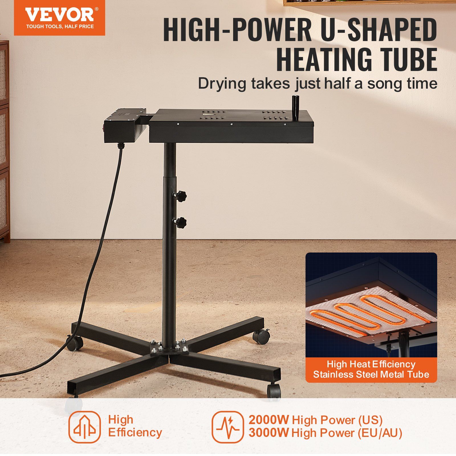 Flash Dryer, 18 x 18 inch Flash Dryer for Screen Printing, High Power Silk Screen Printing Dryer with Height Adjustable Stand, 360° Rotation, X-Shaped Base, Steel T-Shirt Curing Machine - Image 2