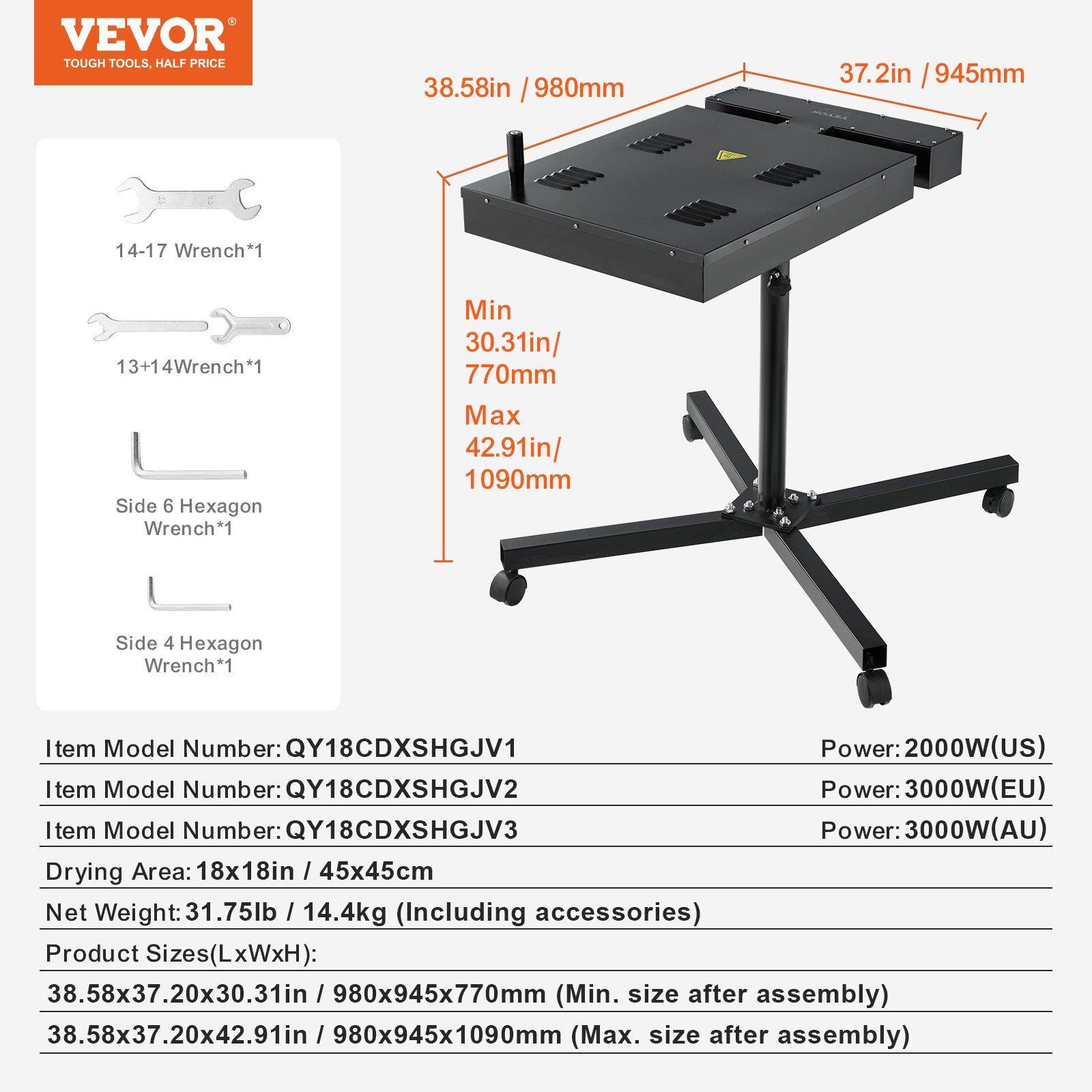 Flash Dryer, 18 x 18 inch Flash Dryer for Screen Printing, High Power Silk Screen Printing Dryer with Height Adjustable Stand, 360° Rotation, X-Shaped Base, Steel T-Shirt Curing Machine - Image 7