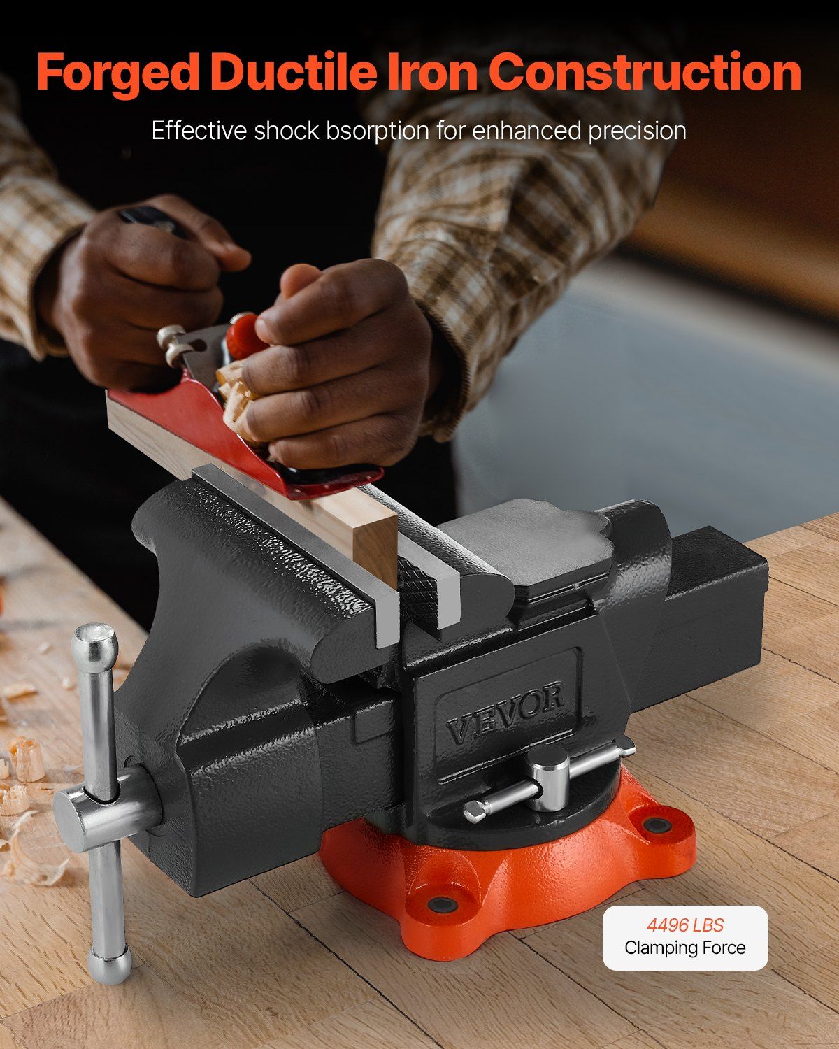 Bench Vise, 127 mm Jaw Width, 125 mm Max Jaw Opening Multipurpose Vise with 360° Swivel Locking Base, 71 mm Throat, Heavy Duty Ductile Iron Workbench Vise with Anvil, for Clamping Round Pipes - Image 2