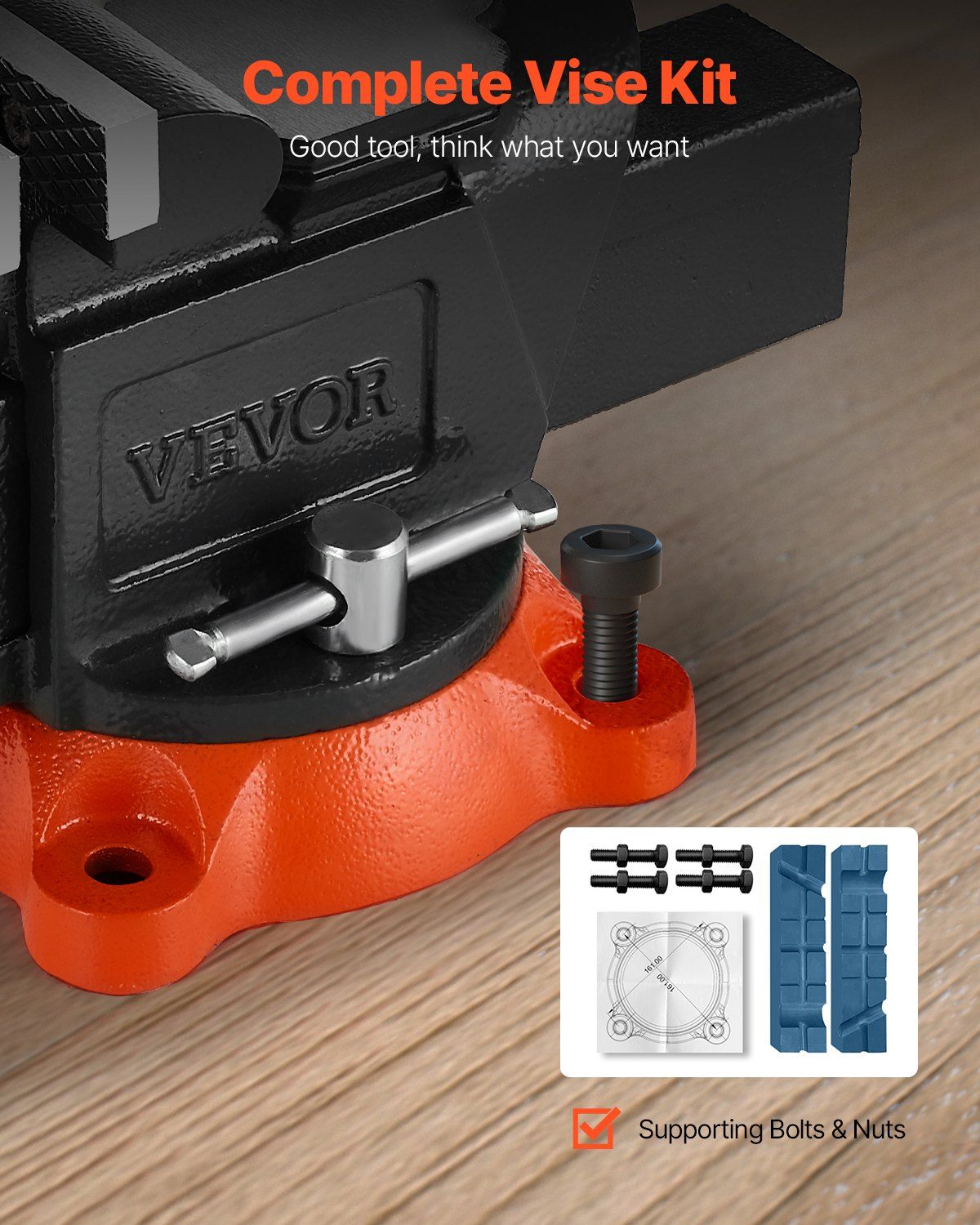 Bench Vise, 127 mm Jaw Width, 125 mm Max Jaw Opening Multipurpose Vise with 360° Swivel Locking Base, 71 mm Throat, Heavy Duty Ductile Iron Workbench Vise with Anvil, for Clamping Round Pipes - Image 4