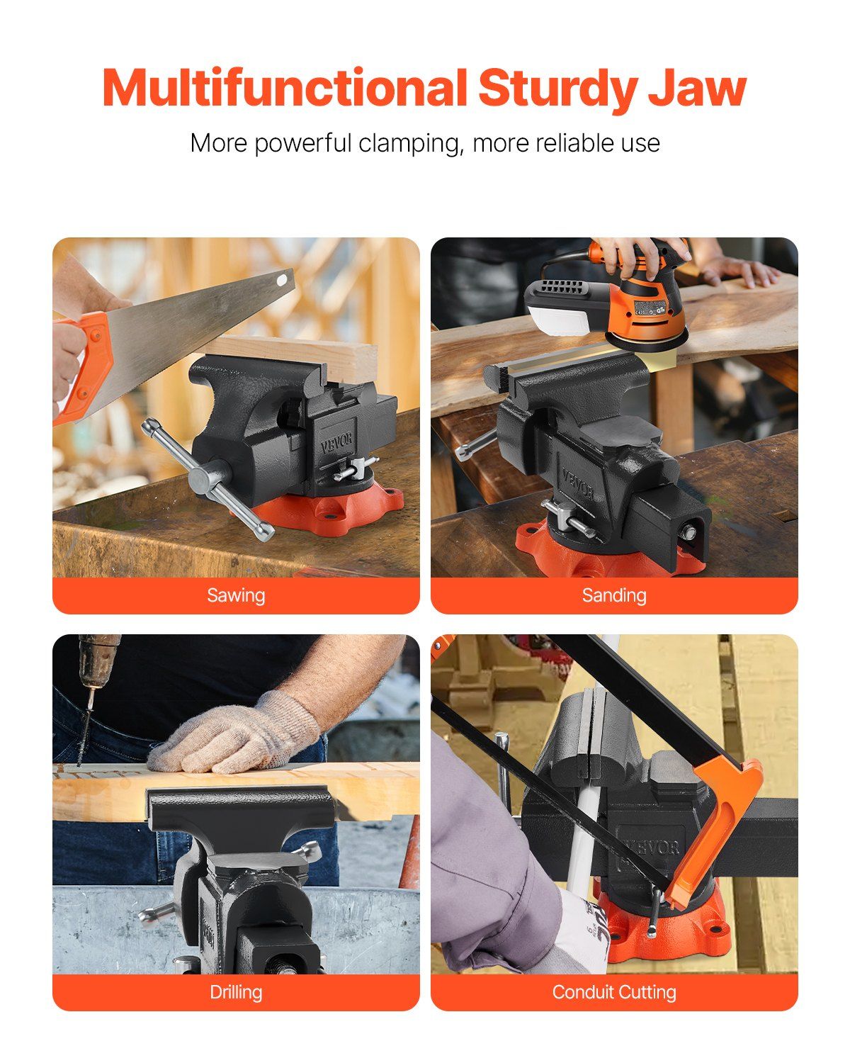 Bench Vise, 127 mm Jaw Width, 125 mm Max Jaw Opening Multipurpose Vise with 360° Swivel Locking Base, 71 mm Throat, Heavy Duty Ductile Iron Workbench Vise with Anvil, for Clamping Round Pipes - Image 6