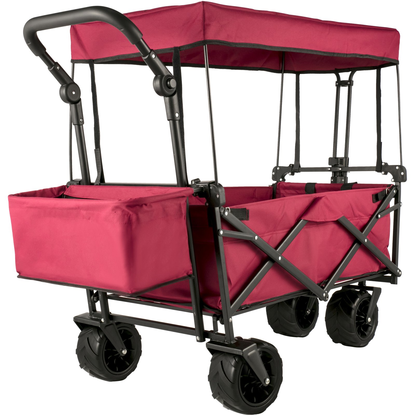 Folding Wagon Cart, Collapsible Folding Garden Cart w/ Shade Beach Utility - Image 1