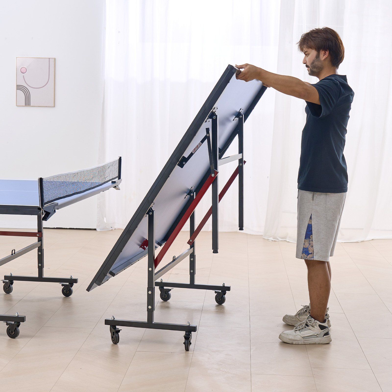Ping Pong Table, Professional Table Tennis Game, Indoor MDF Portable Table Tennis Table, Foldable Ping Pong Table with Quick Clamp Net and Lockable Wheels, 10 Minute Easy Assembly, 18mm Tabletops - Image 8