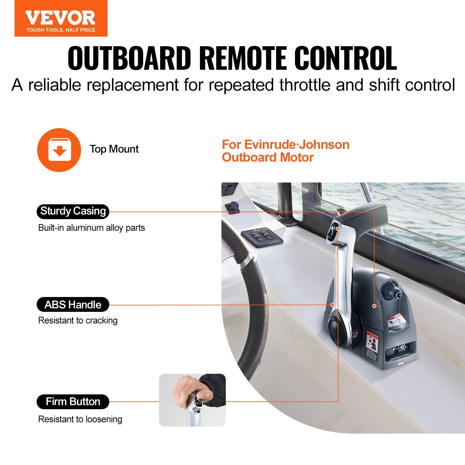 Boat Throttle Control, 5006186 Top-Mounted Outboard Remote Control Box for Evinrude Johnson, Marine Throttle Control Box with Power Trim Switch and Lanyard - Image 2