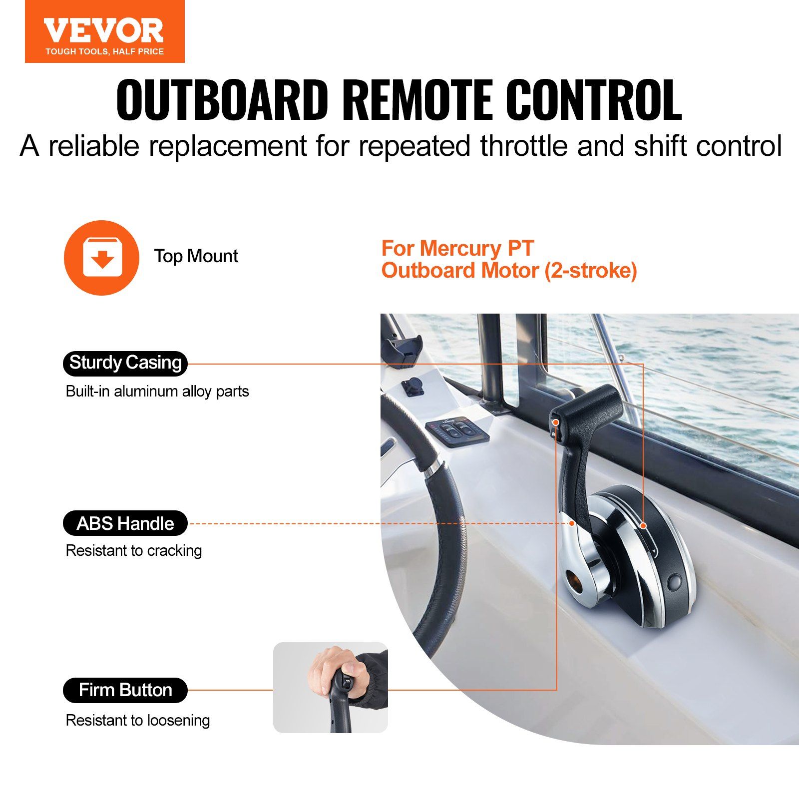 Boat Throttle Control, 8M0059686 Top-Mounted Outboard Remote Control Box for Mercury PT 2-Stroke, Marine Throttle Control Gear Box with Power Trim Switch - Image 2