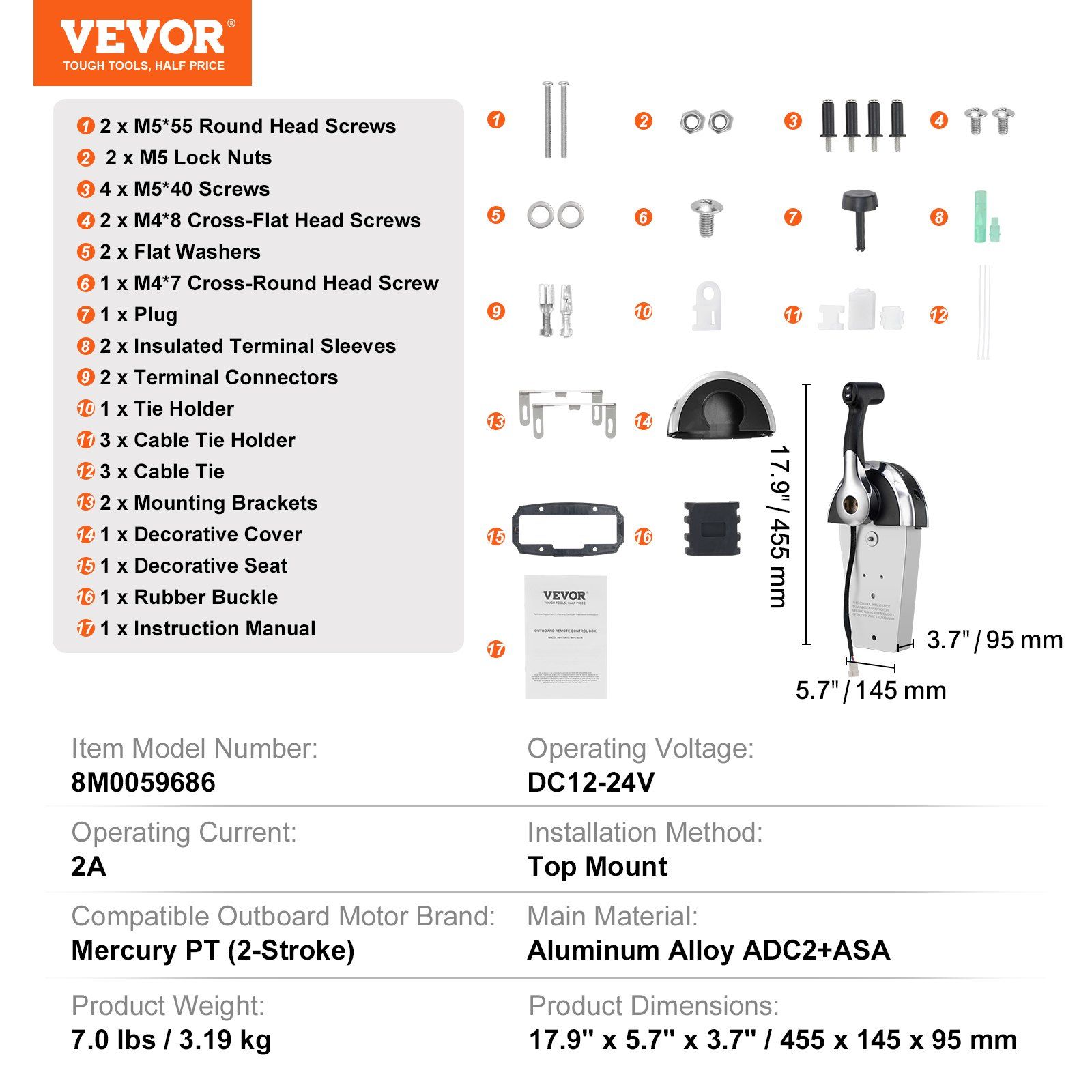Boat Throttle Control, 8M0059686 Top-Mounted Outboard Remote Control Box for Mercury PT 2-Stroke, Marine Throttle Control Gear Box with Power Trim Switch - Image 7