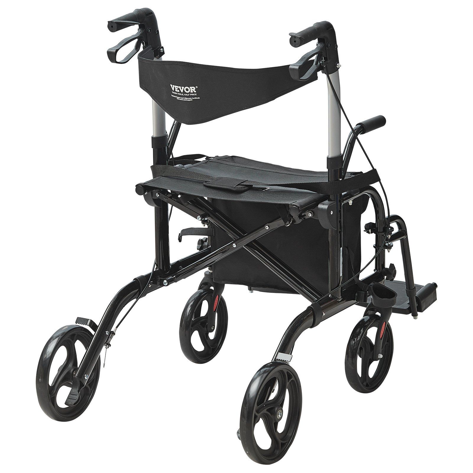 2 in 1 Rollator Walker & Transport Chair for Seniors, Folding Rolling Walker Wheelchair Combo & Footrests, Lightweight Aluminum Mobility Walker with Adjustable Handle, All Terrain Wheels, 136KG - Image 1