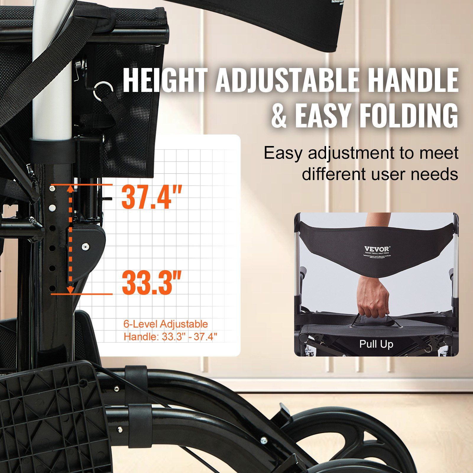 2 in 1 Rollator Walker & Transport Chair for Seniors, Folding Rolling Walker Wheelchair Combo & Footrests, Lightweight Aluminum Mobility Walker with Adjustable Handle, All Terrain Wheels, 136KG - Image 4