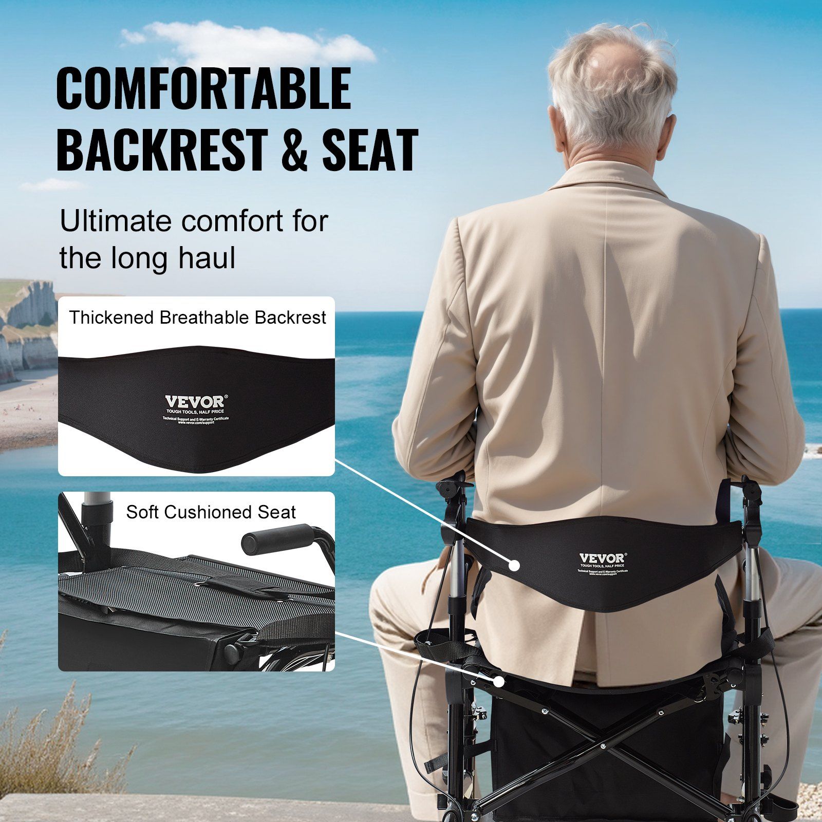 2 in 1 Rollator Walker & Transport Chair for Seniors, Folding Rolling Walker Wheelchair Combo & Footrests, Lightweight Aluminum Mobility Walker with Adjustable Handle, All Terrain Wheels, 136KG - Image 6