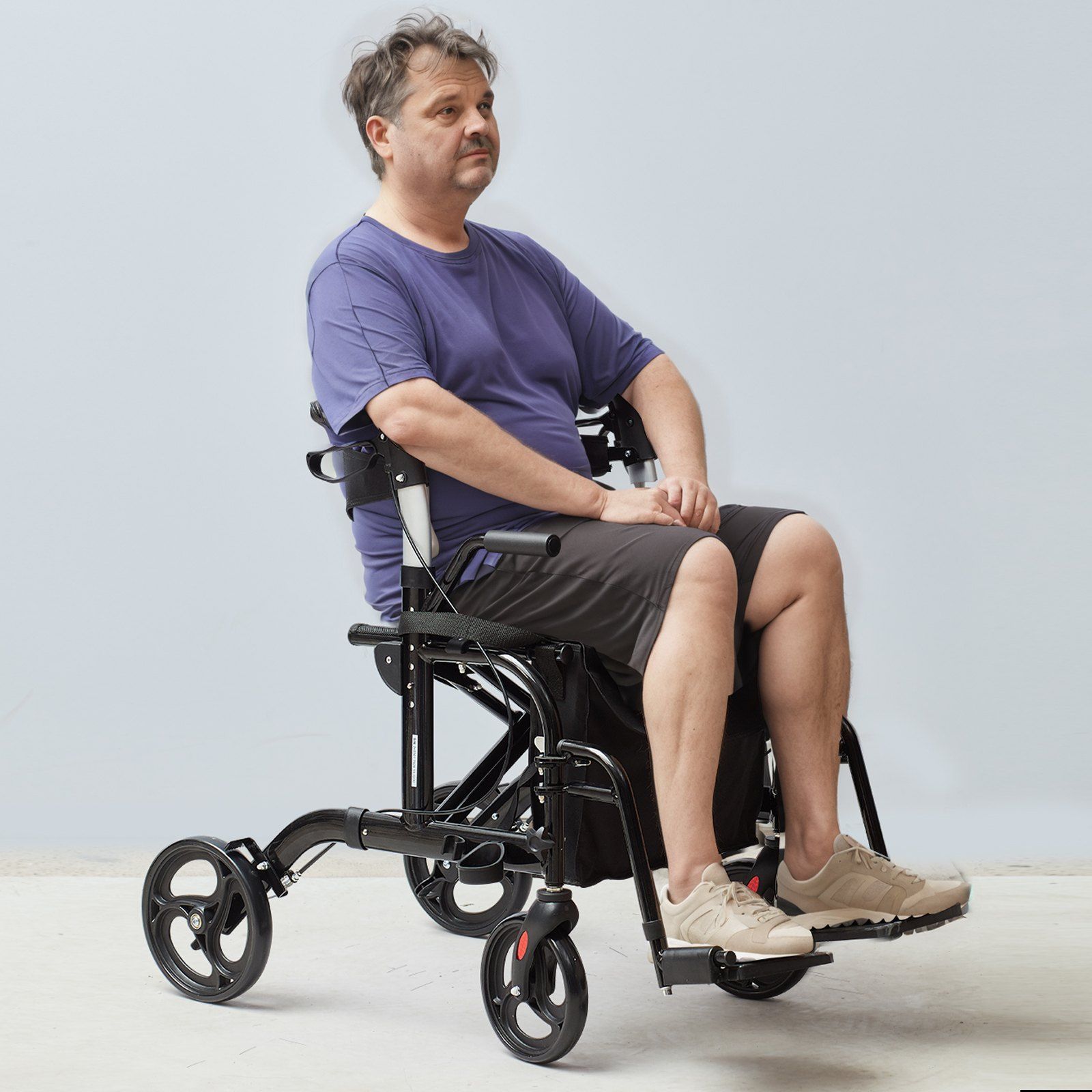 2 in 1 Rollator Walker & Transport Chair for Seniors, Folding Rolling Walker Wheelchair Combo & Footrests, Lightweight Aluminum Mobility Walker with Adjustable Handle, All Terrain Wheels, 136KG - Image 8