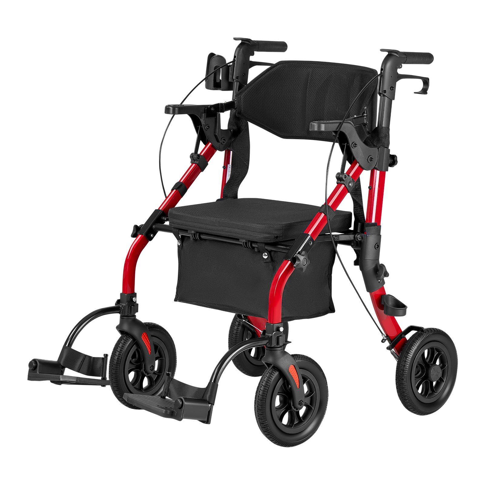 2-in-1 Rollator Walker & Transport Chair for Seniors, Foldable Rolling Walker Wheelchair, Lightweight Aluminum Mobility Walking Aid with Solid PU Wheels, Cup & Cane Holder - Supports 136kg - Image 1