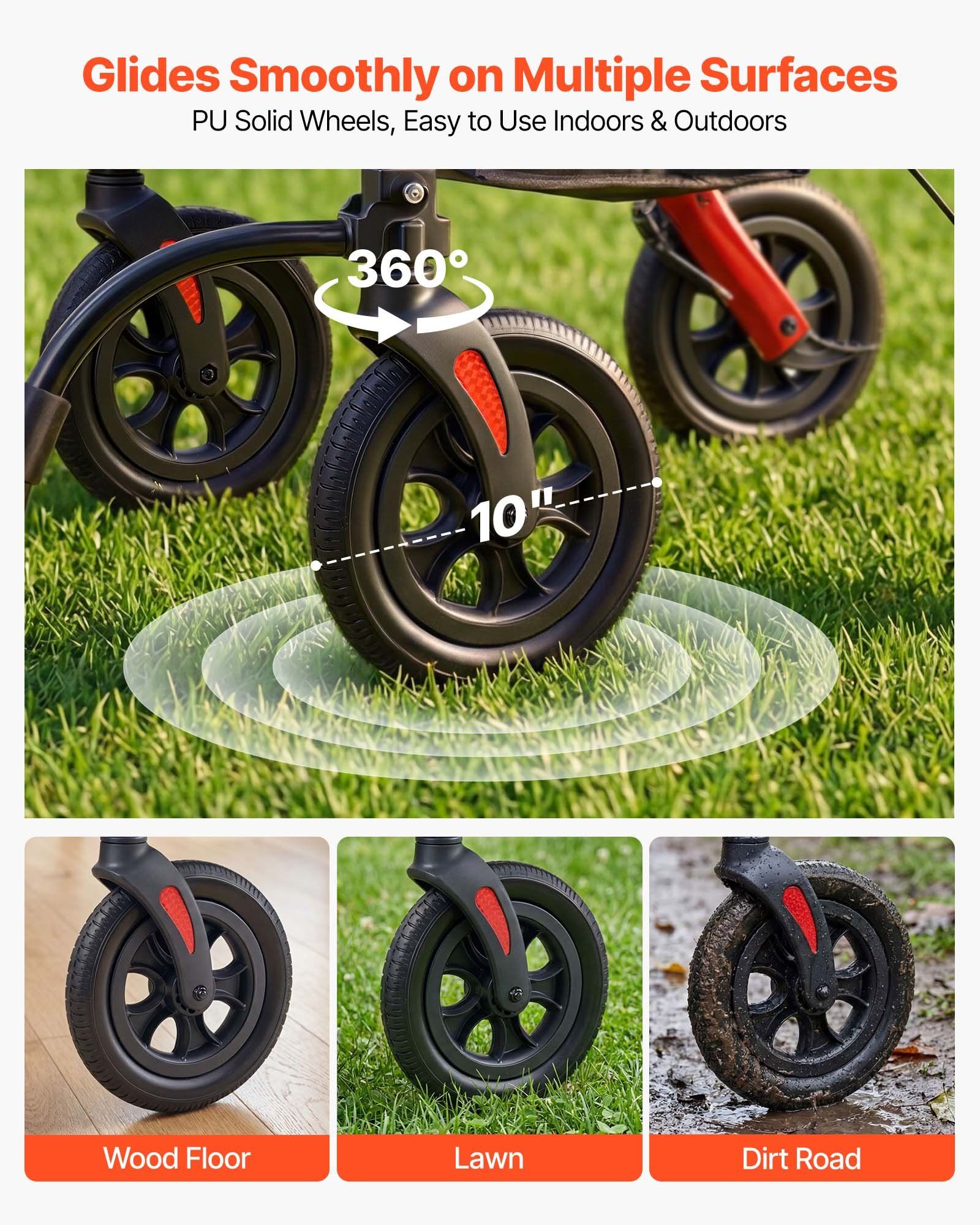 2-in-1 Rollator Walker & Transport Chair for Seniors, Foldable Rolling Walker Wheelchair, Lightweight Aluminum Mobility Walking Aid with Solid PU Wheels, Cup & Cane Holder - Supports 136kg - Image 3