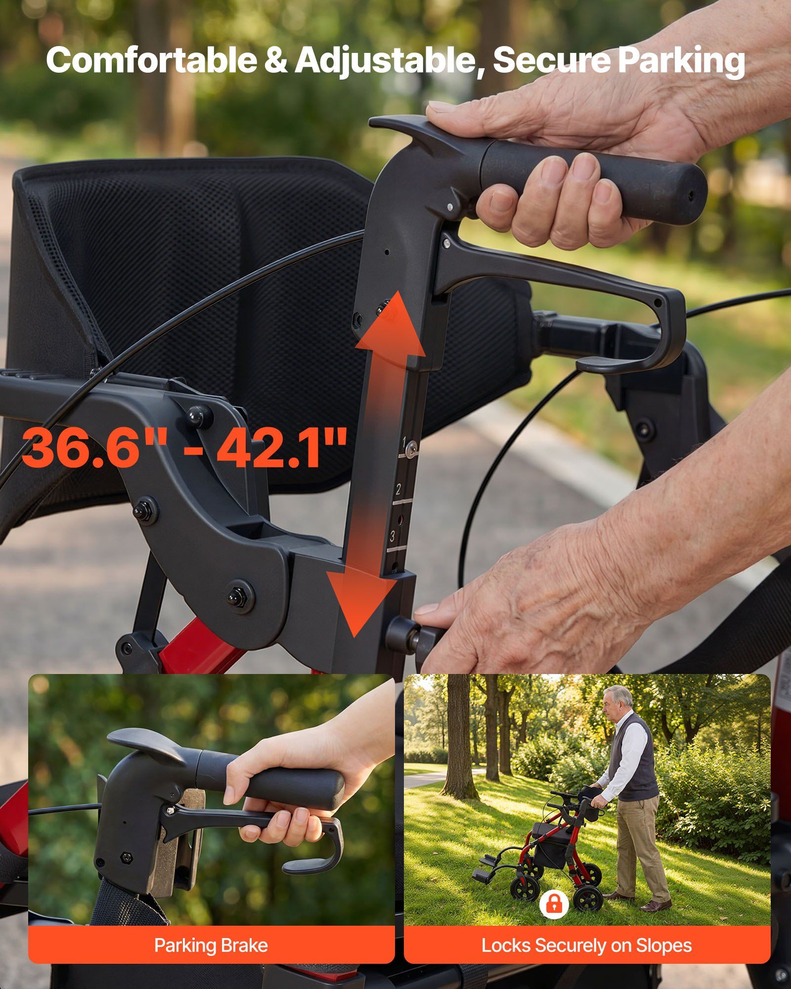 2-in-1 Rollator Walker & Transport Chair for Seniors, Foldable Rolling Walker Wheelchair, Lightweight Aluminum Mobility Walking Aid with Solid PU Wheels, Cup & Cane Holder - Supports 136kg - Image 5