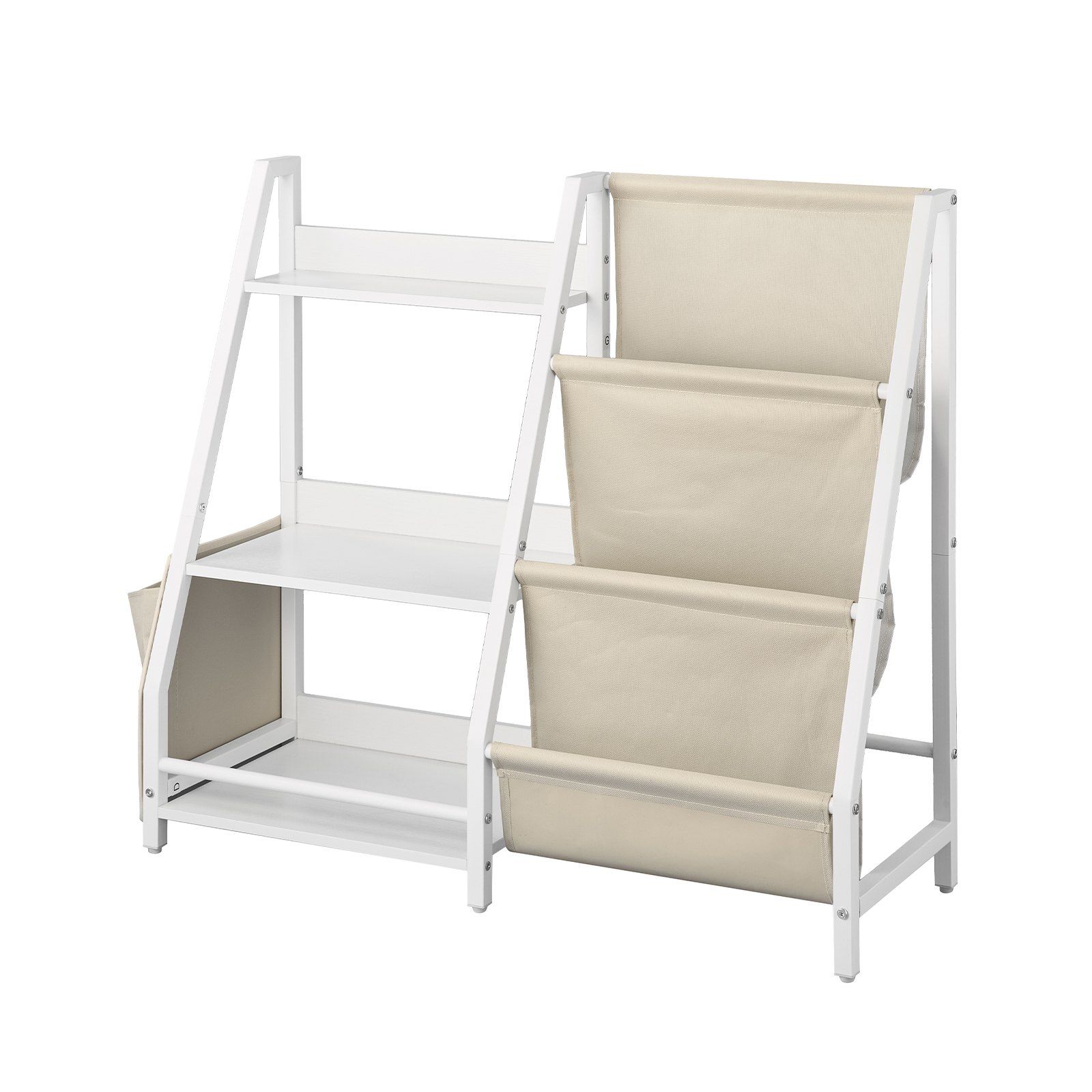3-Tier Kids Bookshelf, Toy Storage Organizer for Toddler, Book Shelf for Kids Rooms with Sling Book Rack and Storage Bag, Kids Storage Book Shelves for Kids Room, Playroom, Kindergarten, Nursery - Image 1