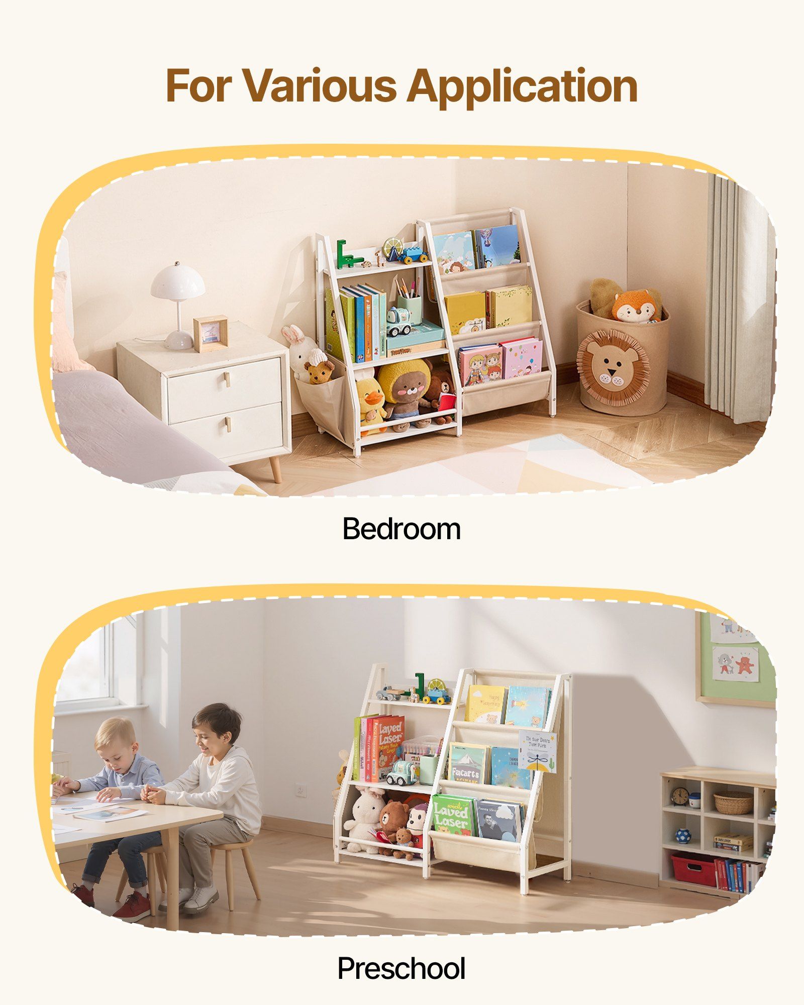 3-Tier Kids Bookshelf, Toy Storage Organizer for Toddler, Book Shelf for Kids Rooms with Sling Book Rack and Storage Bag, Kids Storage Book Shelves for Kids Room, Playroom, Kindergarten, Nursery - Image 7
