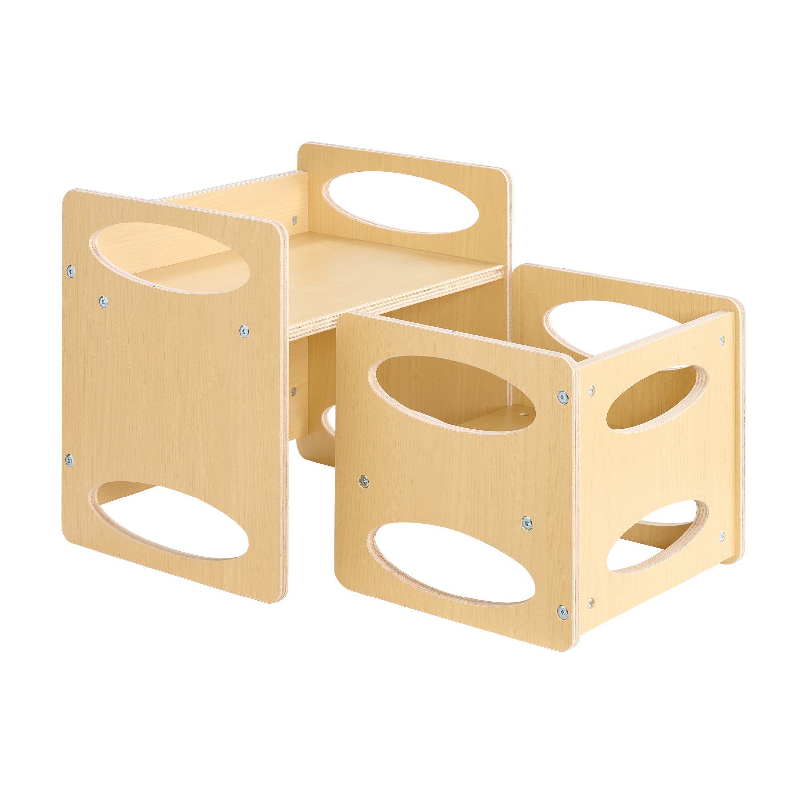 Montessori Weaning Table and Chair Set, Wooden Toddler Table and Chair Set for Aged 1-5, Adjustable Height Kids Montessori Chair and Activity Table, Ideal for Reading, Eating, Playing - Natural - Image 1