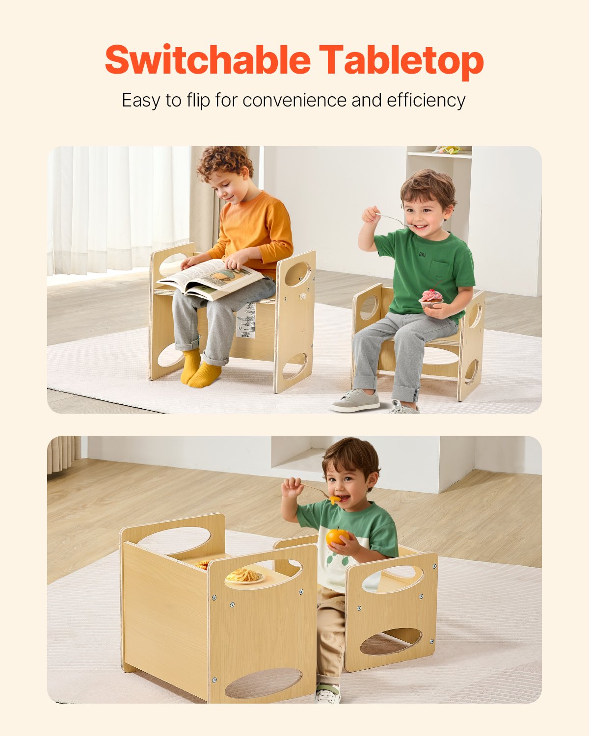 Montessori Weaning Table and Chair Set, Wooden Toddler Table and Chair Set for Aged 1-5, Adjustable Height Kids Montessori Chair and Activity Table, Ideal for Reading, Eating, Playing - Natural - Image 3