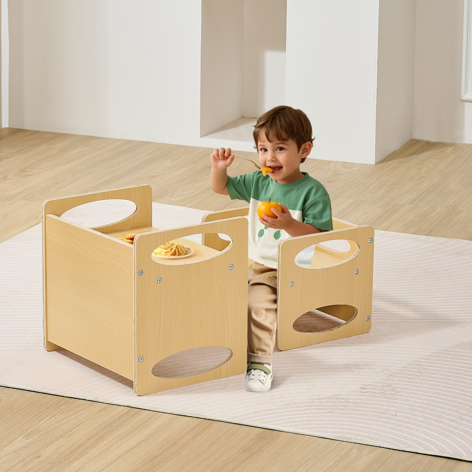 Montessori Weaning Table and Chair Set, Wooden Toddler Table and Chair Set for Aged 1-5, Adjustable Height Kids Montessori Chair and Activity Table, Ideal for Reading, Eating, Playing - Natural - Image 8