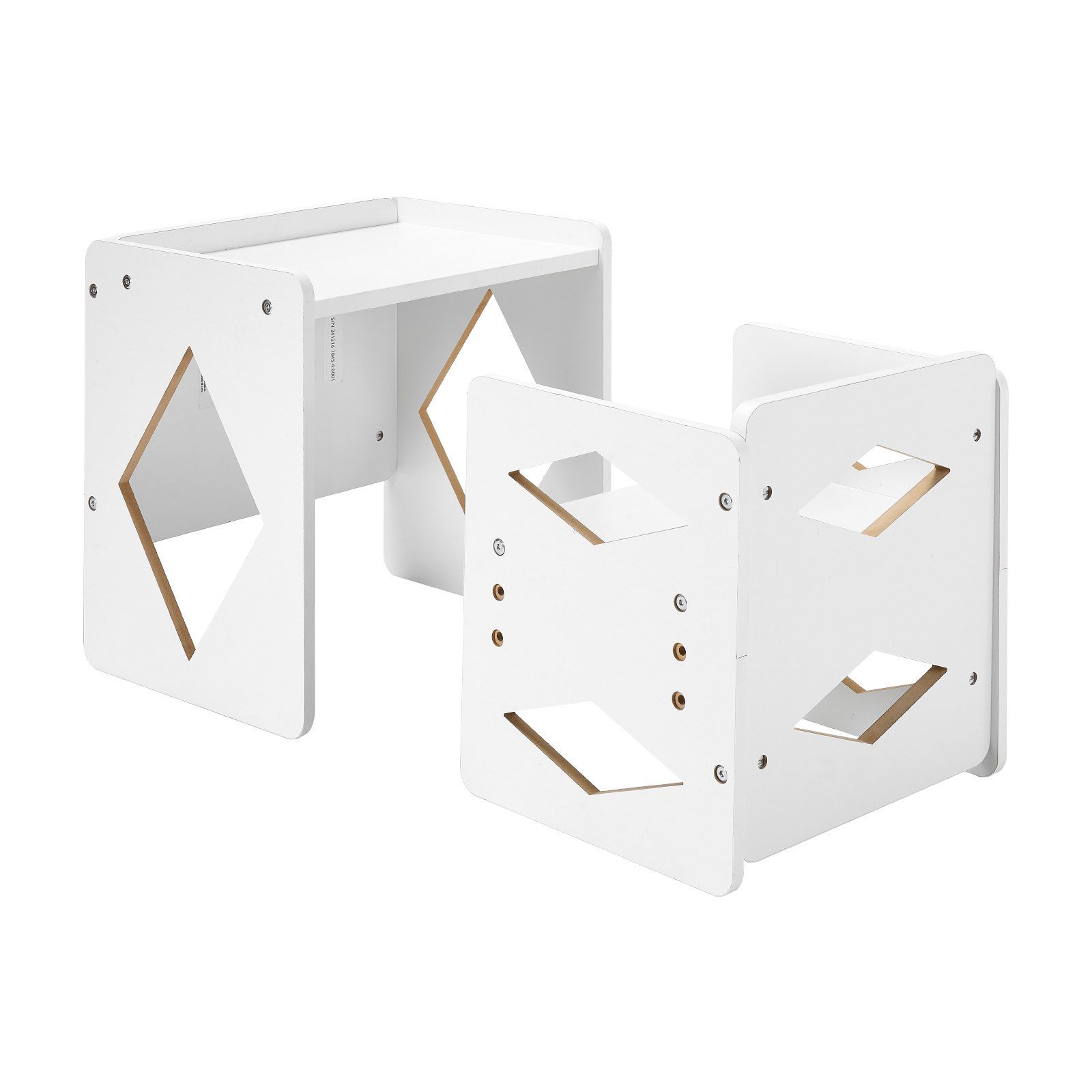 Montessori Weaning Table and Chair Set, Wooden Toddler Table and Chair Set for Aged 1-5, Adjustable Height Kids Montessori Chair and Activity Table, Ideal for Reading, Eating, Playing - White - Image 1