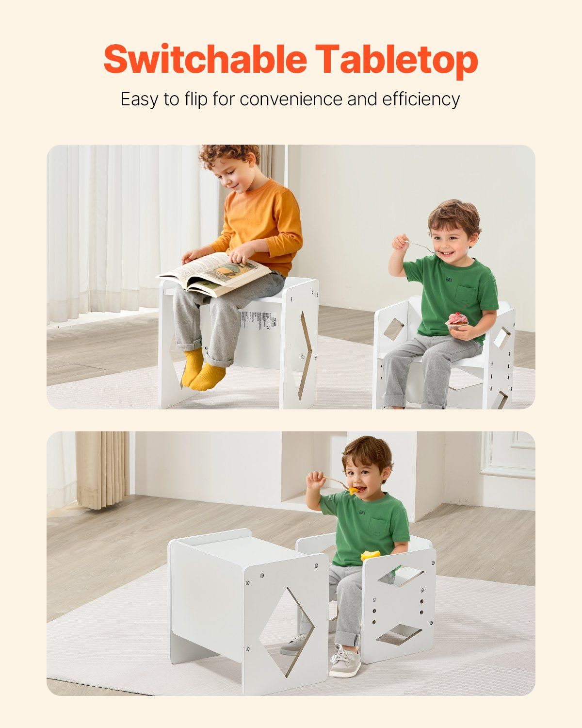 Montessori Weaning Table and Chair Set, Wooden Toddler Table and Chair Set for Aged 1-5, Adjustable Height Kids Montessori Chair and Activity Table, Ideal for Reading, Eating, Playing - White - Image 3