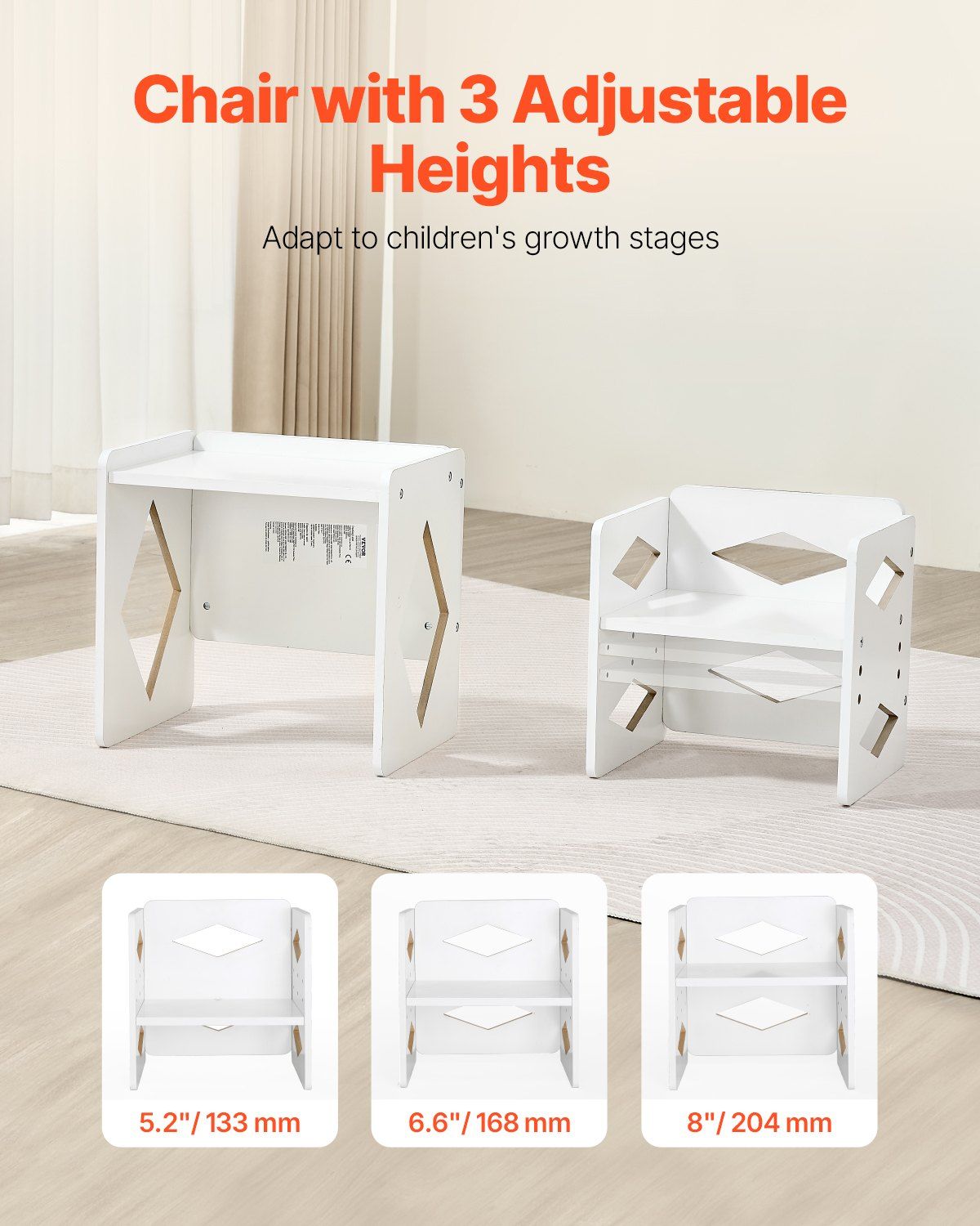 Montessori Weaning Table and Chair Set, Wooden Toddler Table and Chair Set for Aged 1-5, Adjustable Height Kids Montessori Chair and Activity Table, Ideal for Reading, Eating, Playing - White - Image 5