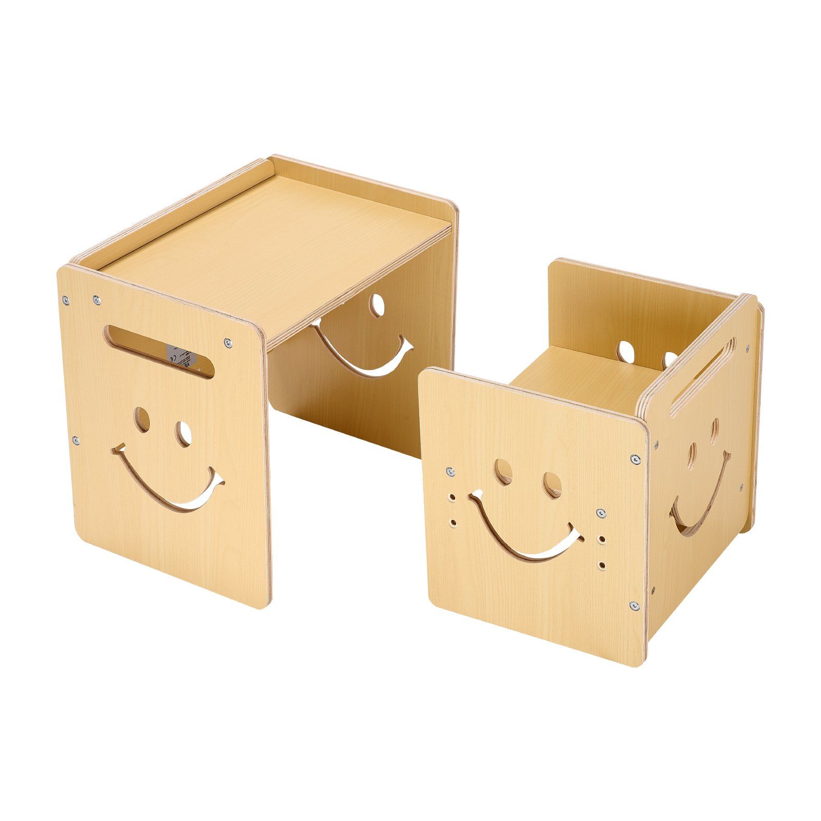 Montessori Weaning Table and Chair Set, 3 In 1 Wooden Toddler Table and Chairs with Chalkboard, Adjustable Height Montessori Table for Ages 1-5, Ideal for Drawing, Reading, Eating - Natural - Image 1