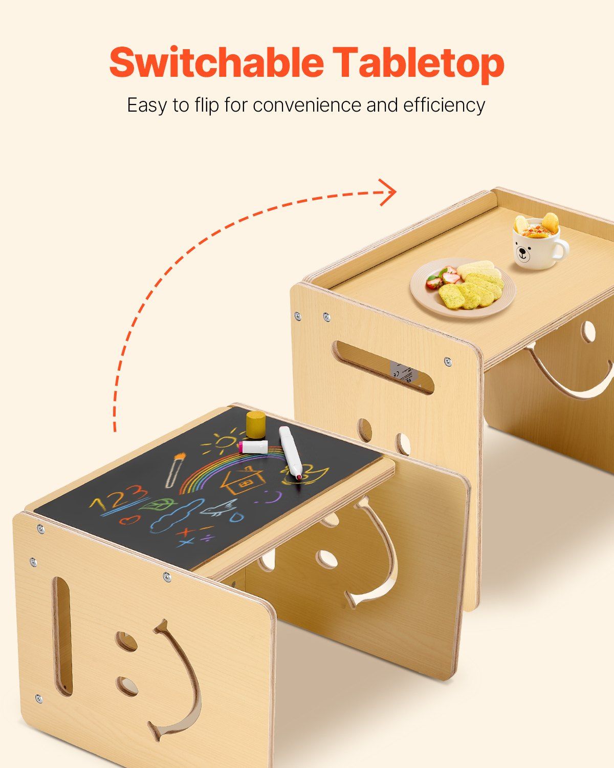 Montessori Weaning Table and Chair Set, 3 In 1 Wooden Toddler Table and Chairs with Chalkboard, Adjustable Height Montessori Table for Ages 1-5, Ideal for Drawing, Reading, Eating - Natural - Image 5