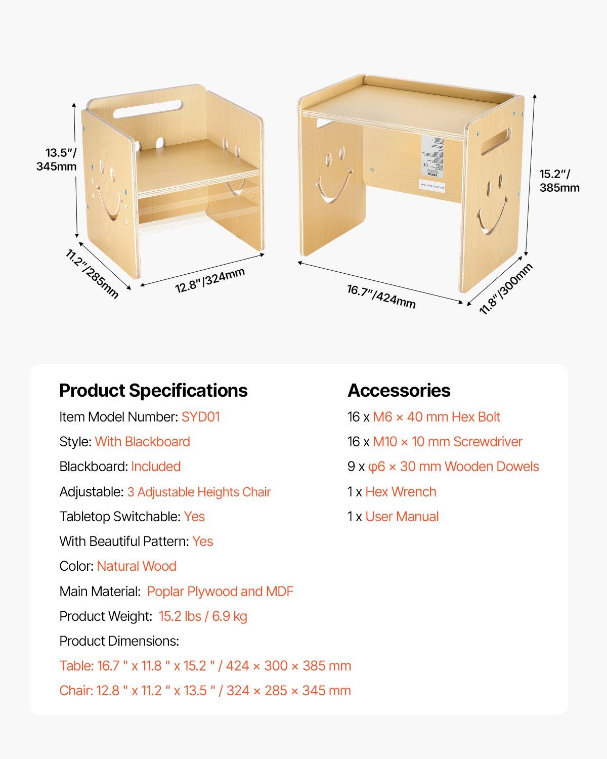 Montessori Weaning Table and Chair Set, 3 In 1 Wooden Toddler Table and Chairs with Chalkboard, Adjustable Height Montessori Table for Ages 1-5, Ideal for Drawing, Reading, Eating - Natural - Image 7