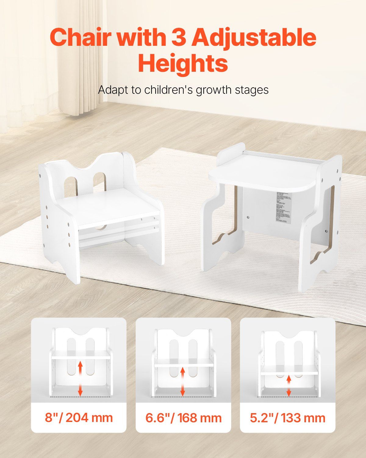 Montessori Weaning Table and Chair Set, 3 In 1 Wooden Toddler Table and Chairs with Chalkboard, Adjustable Height Montessori Table for Ages 1-5, Ideal for Drawing, Reading, Eating - White - Image 3