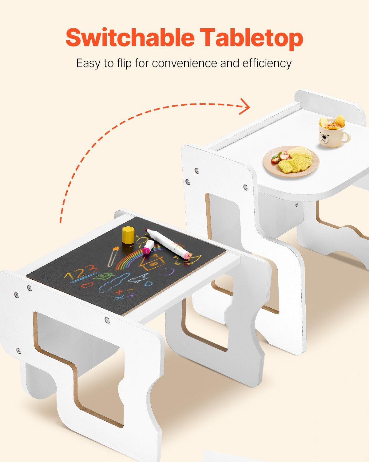 Montessori Weaning Table and Chair Set, 3 In 1 Wooden Toddler Table and Chairs with Chalkboard, Adjustable Height Montessori Table for Ages 1-5, Ideal for Drawing, Reading, Eating - White - Image 5