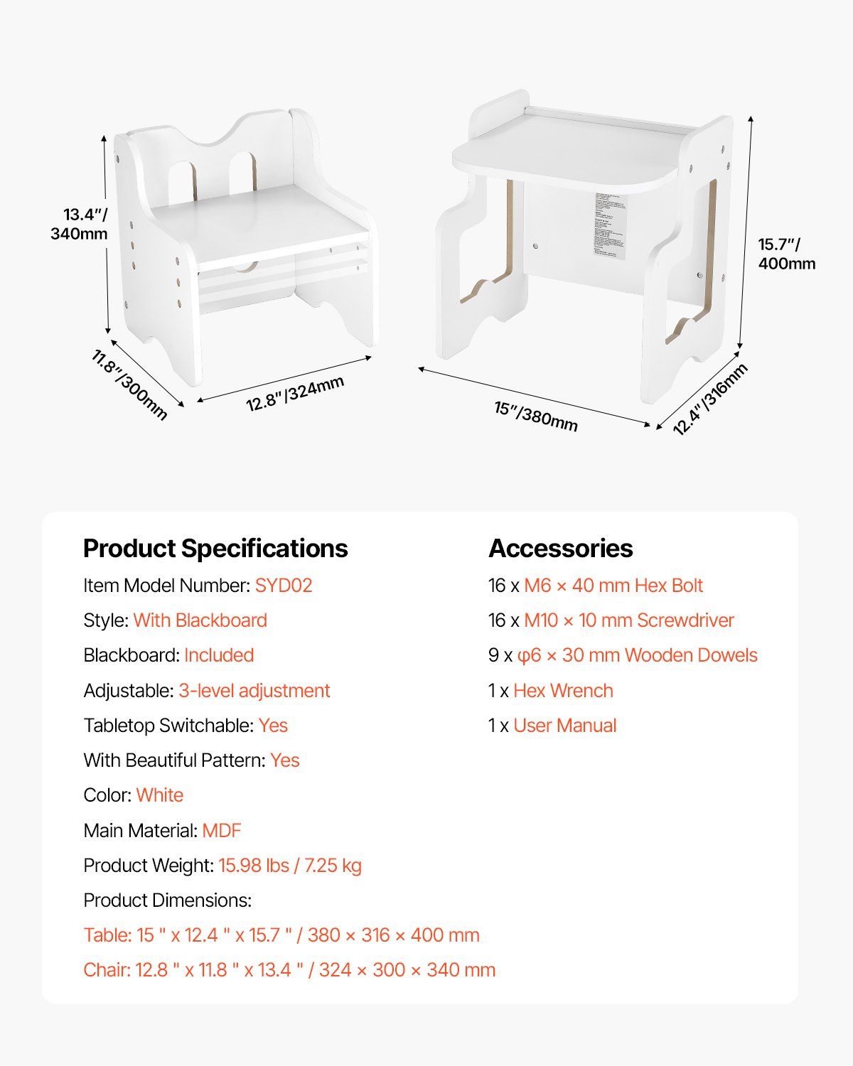 Montessori Weaning Table and Chair Set, 3 In 1 Wooden Toddler Table and Chairs with Chalkboard, Adjustable Height Montessori Table for Ages 1-5, Ideal for Drawing, Reading, Eating - White - Image 7