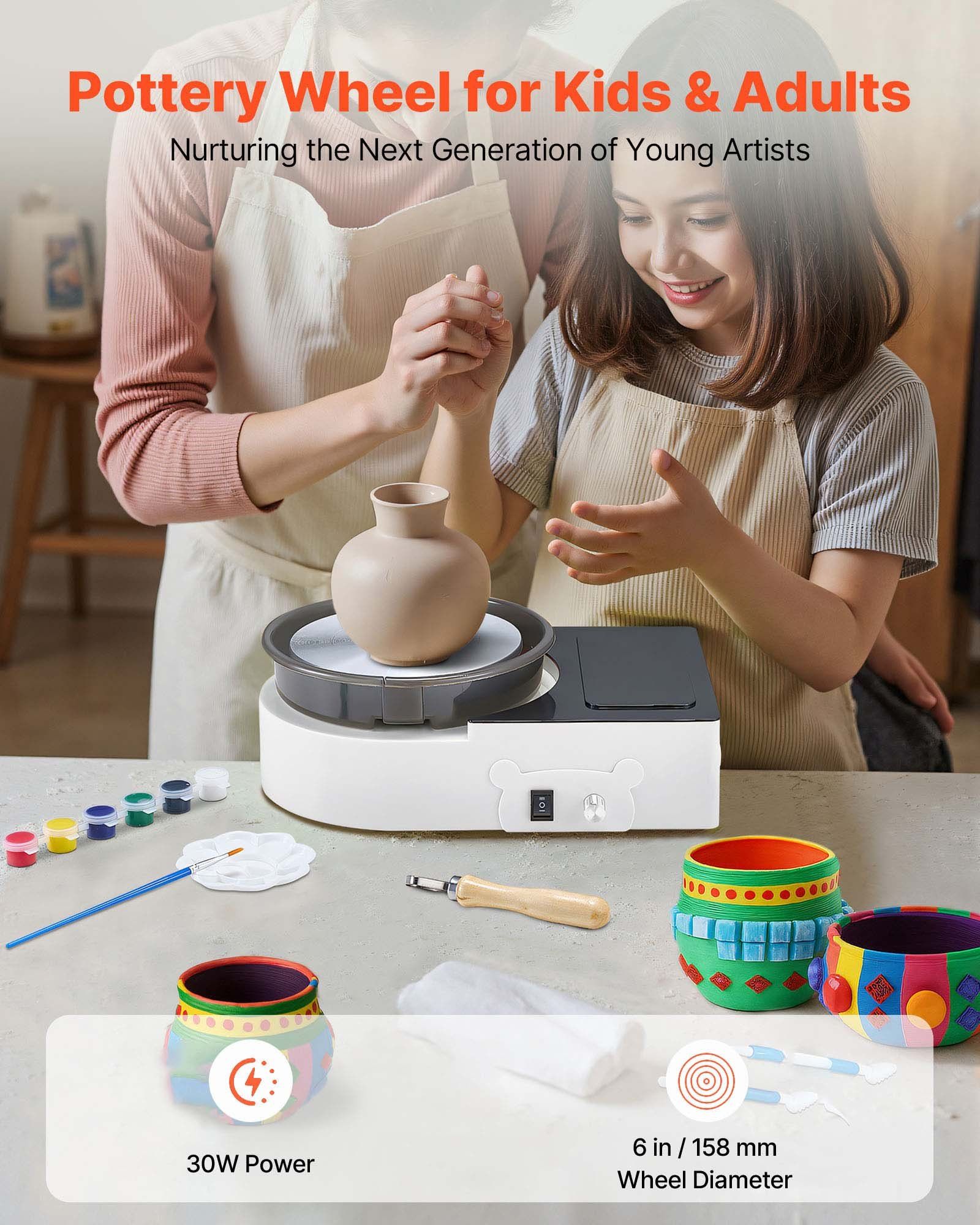 Mini Pottery Wheel, 158 mm Turntable, Forward and Reverse Rotation, Adjustable Speed, Electric Clay Wheel for Kids and Adults, with Clay Shaping Tools, for Home DIY, Pottery Classes, White - Image 2